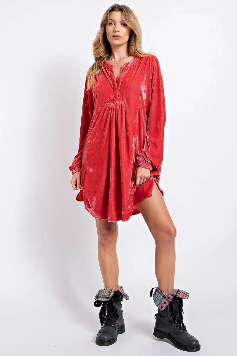 Loose fit soft velvet tunic dress with pockets