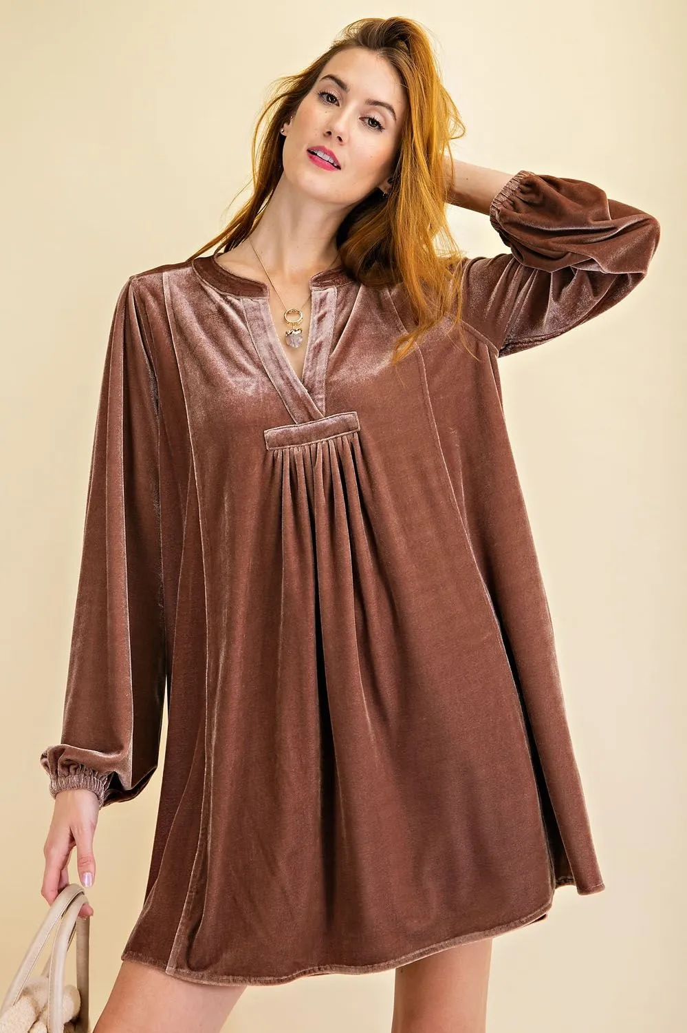 Loose fit soft velvet tunic dress with pockets