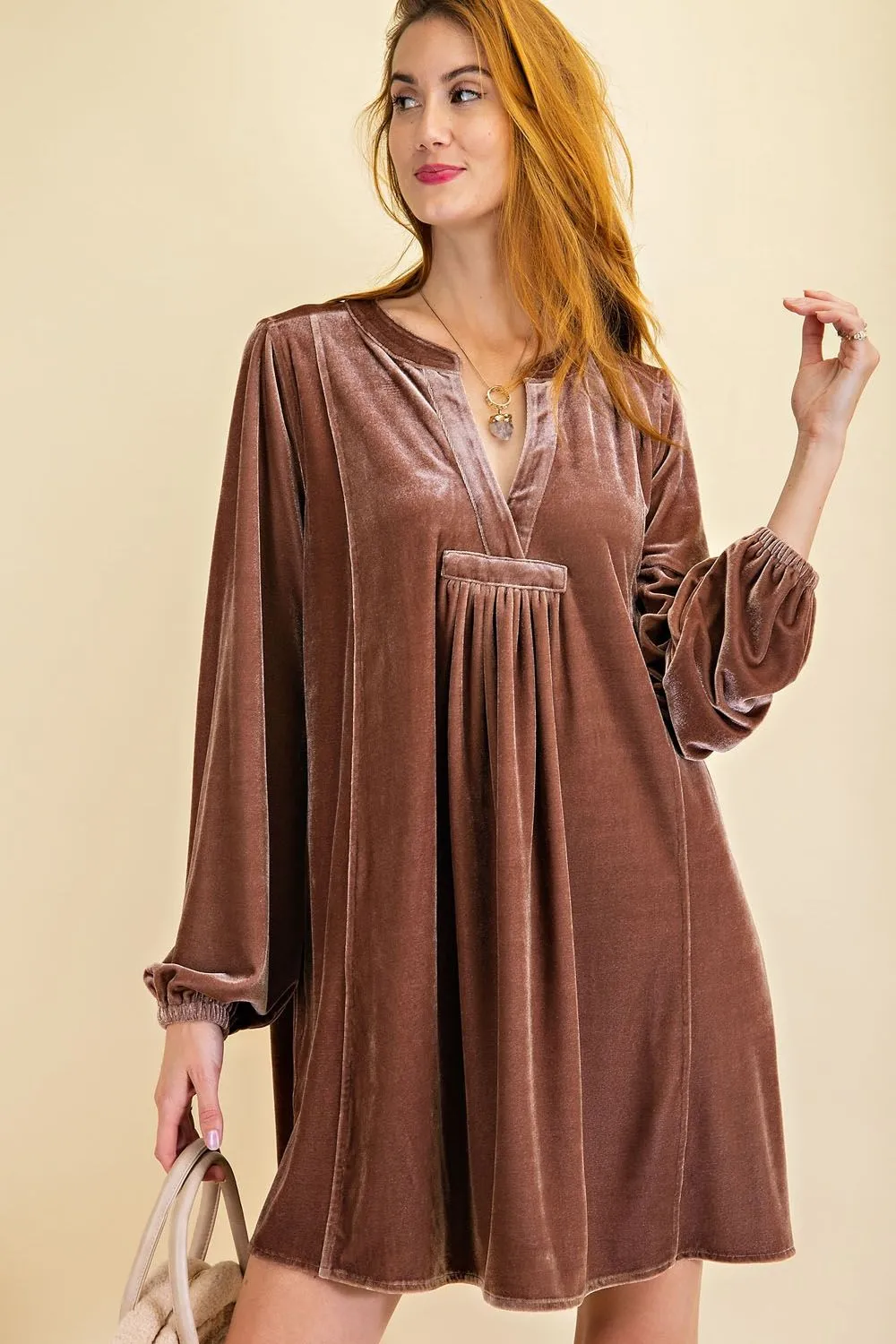 Loose fit soft velvet tunic dress with pockets