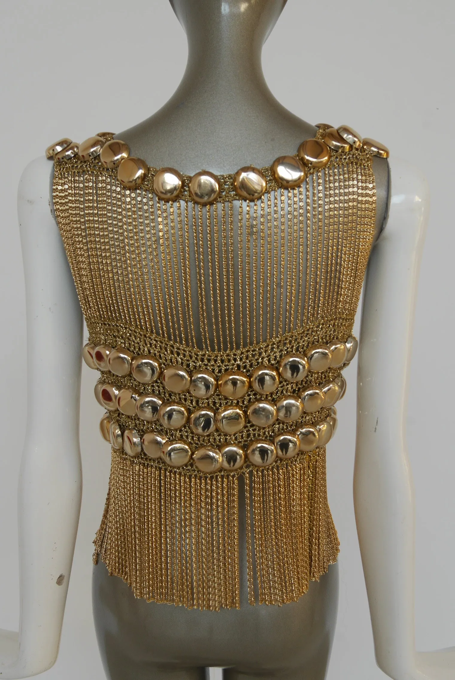 Loris Azzaro chained top rare design gold tone chains and lurex.