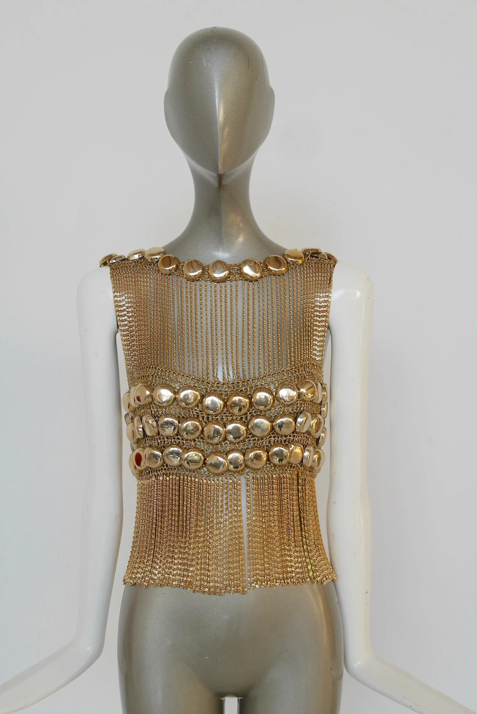 Loris Azzaro chained top rare design gold tone chains and lurex.