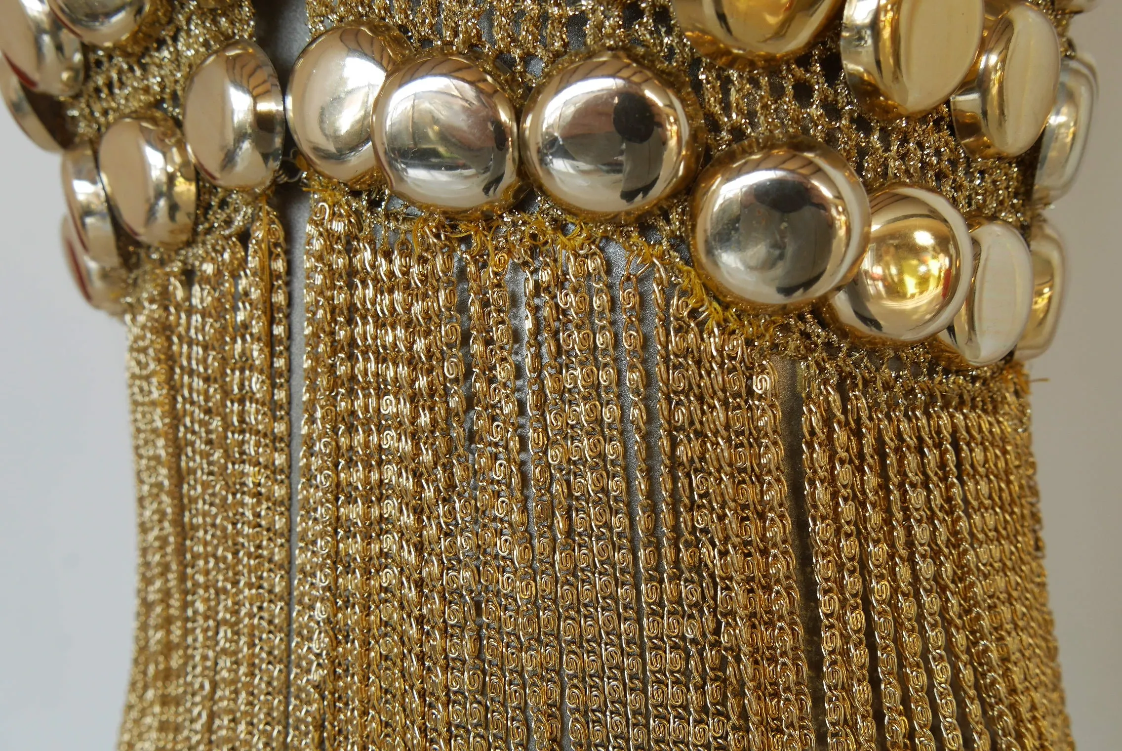 Loris Azzaro chained top rare design gold tone chains and lurex.