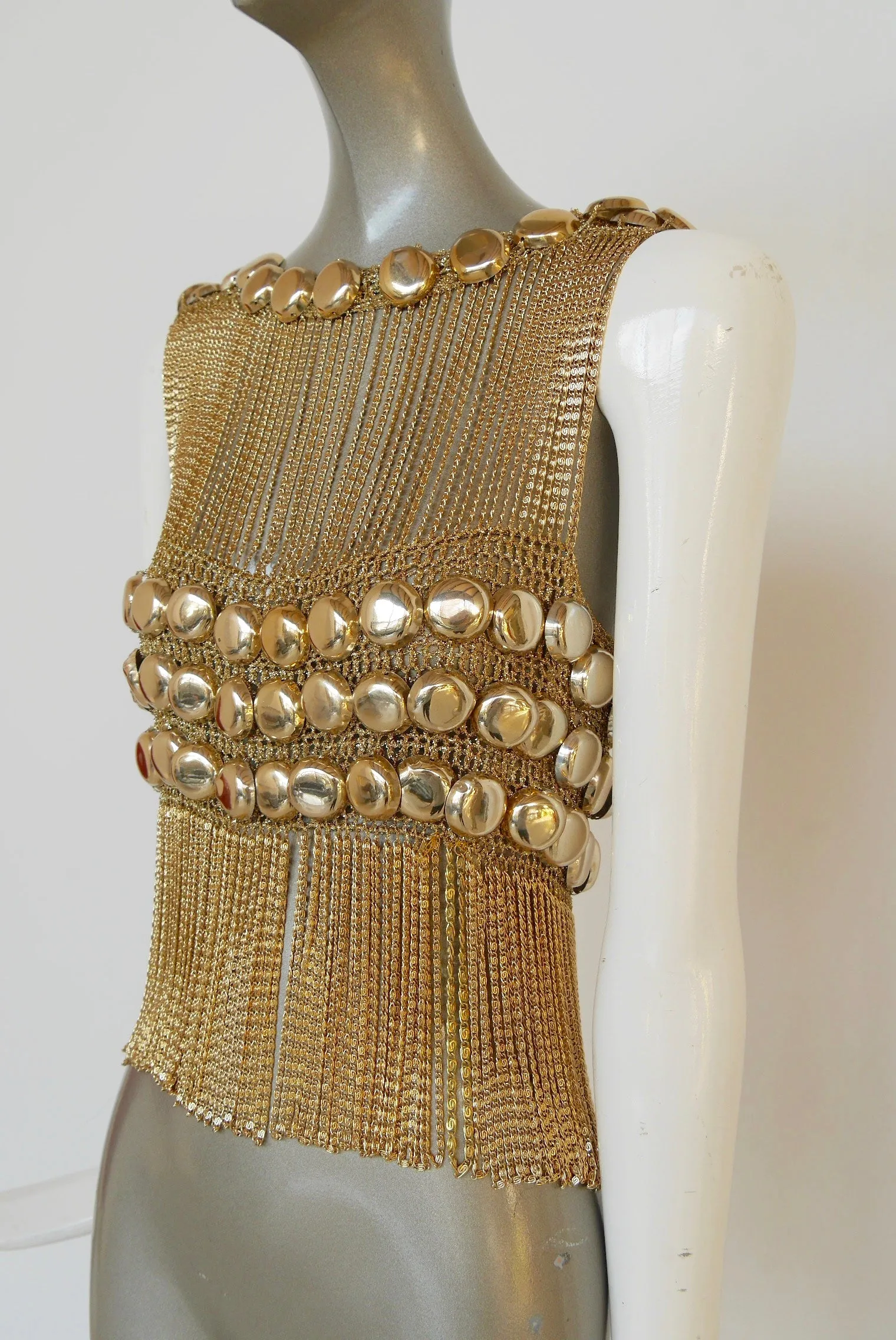 Loris Azzaro chained top rare design gold tone chains and lurex.