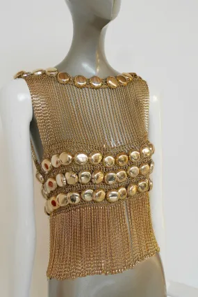 Loris Azzaro chained top rare design gold tone chains and lurex.