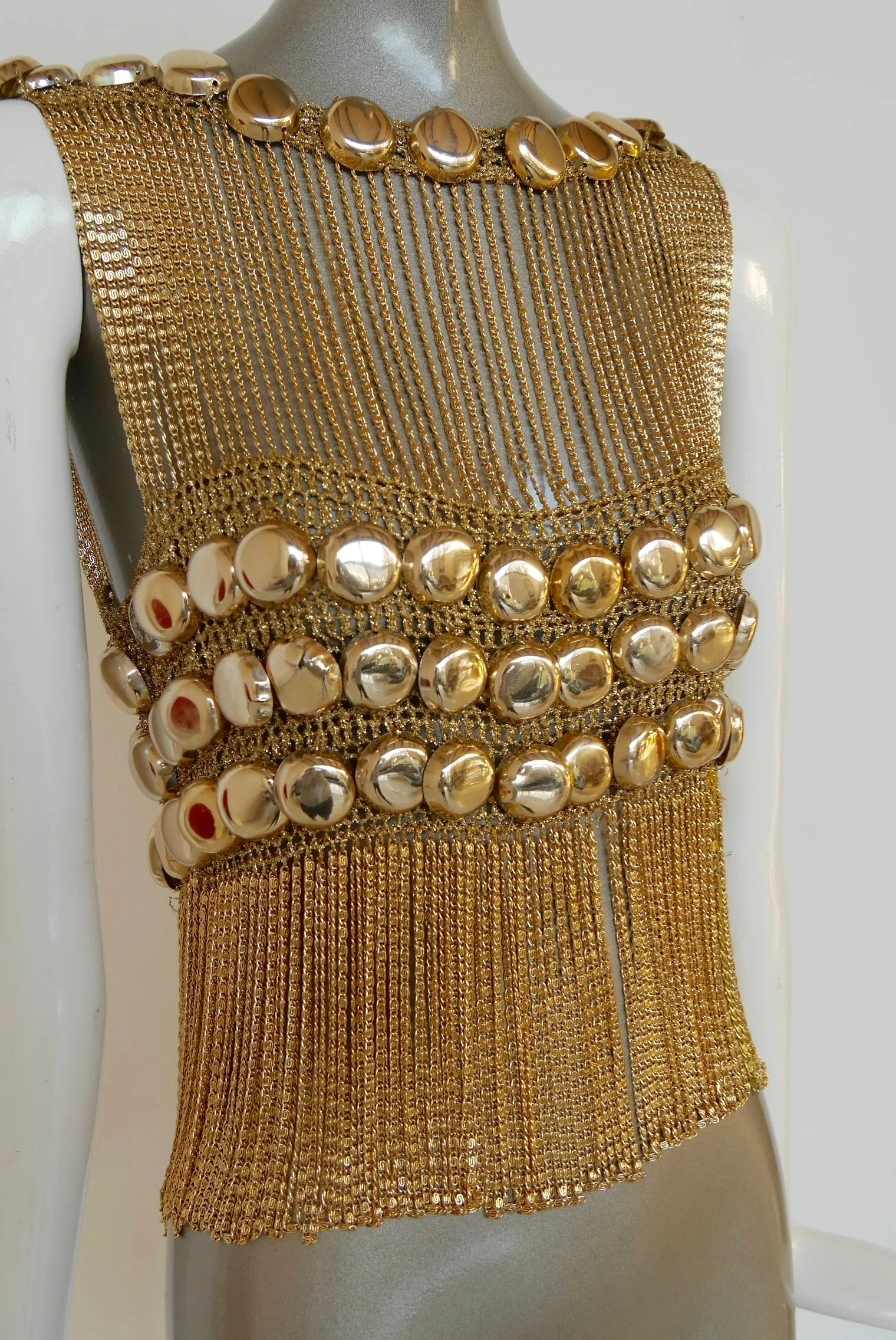 Loris Azzaro chained top rare design gold tone chains and lurex.