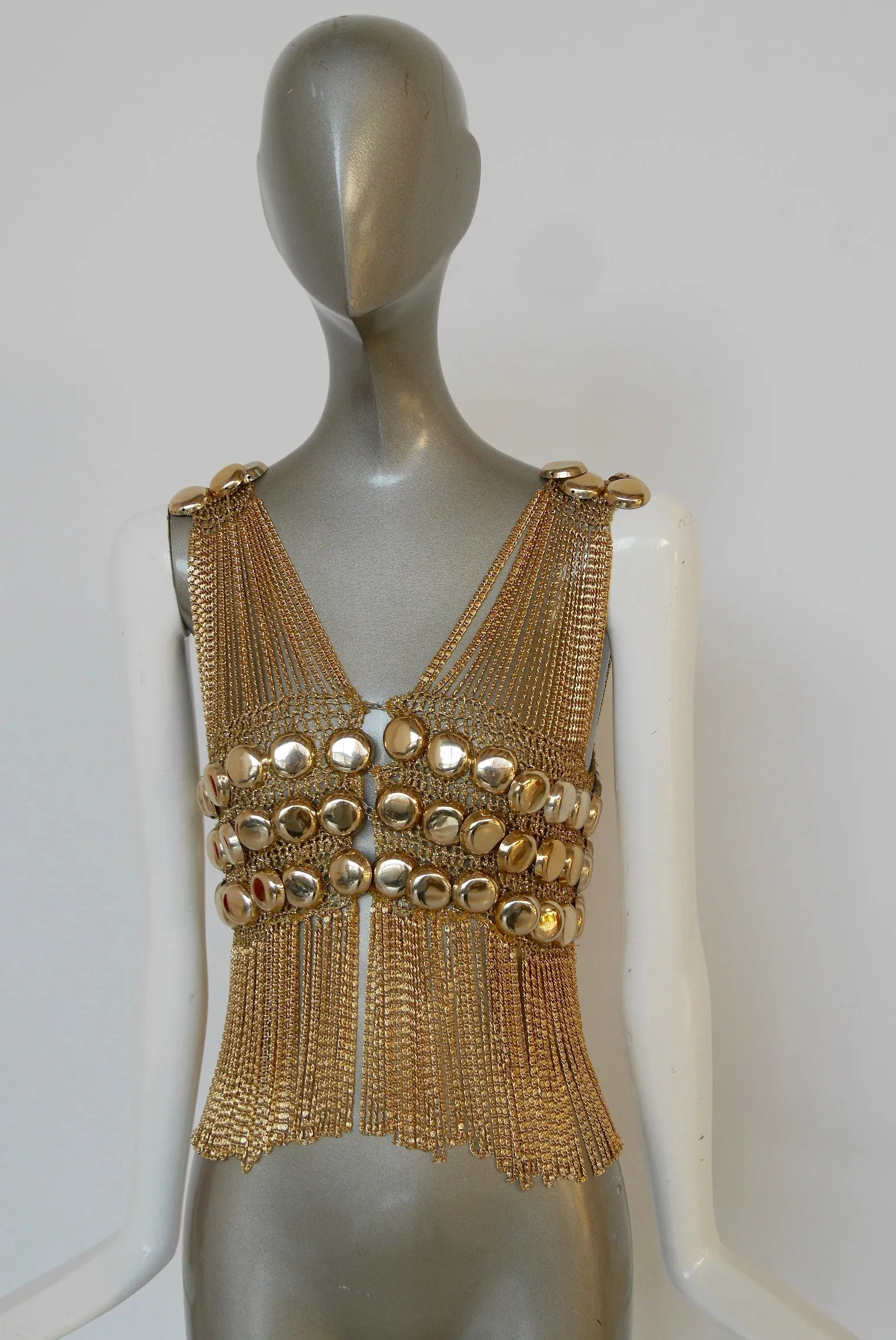 Loris Azzaro chained top rare design gold tone chains and lurex.