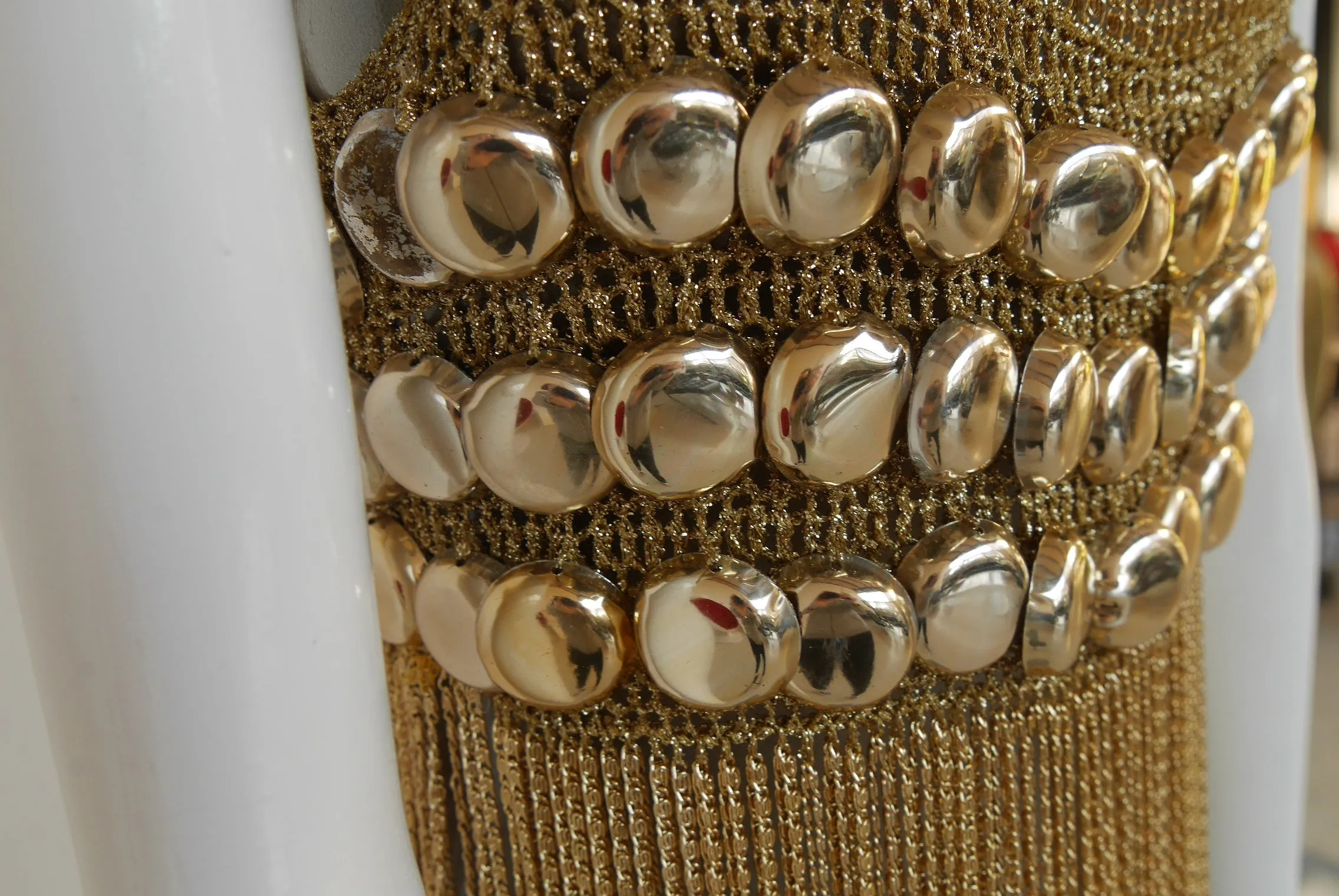 Loris Azzaro chained top rare design gold tone chains and lurex.