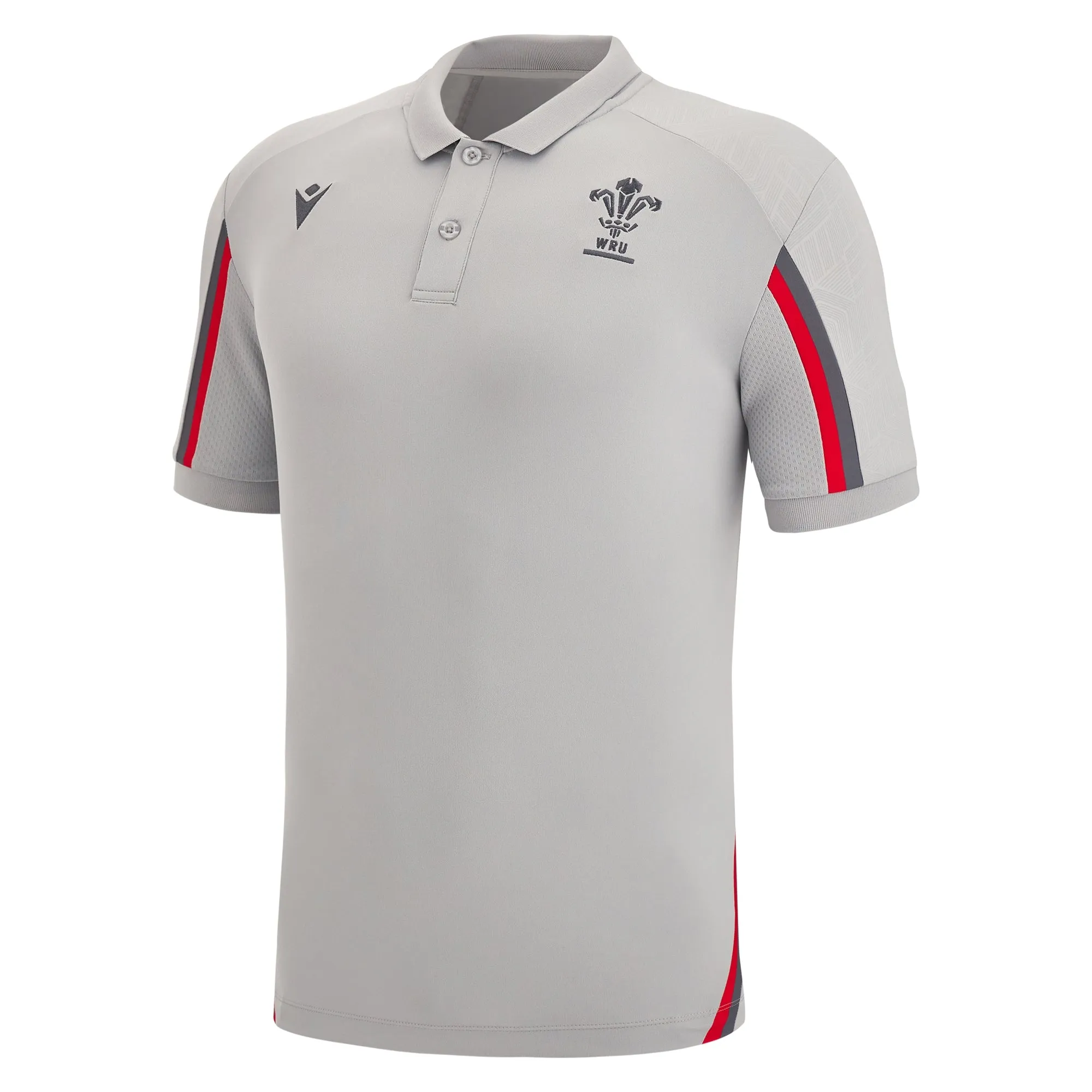 Macron Wales WRU 22/23 Mens Travel Player Poly Tech Rugby Polo