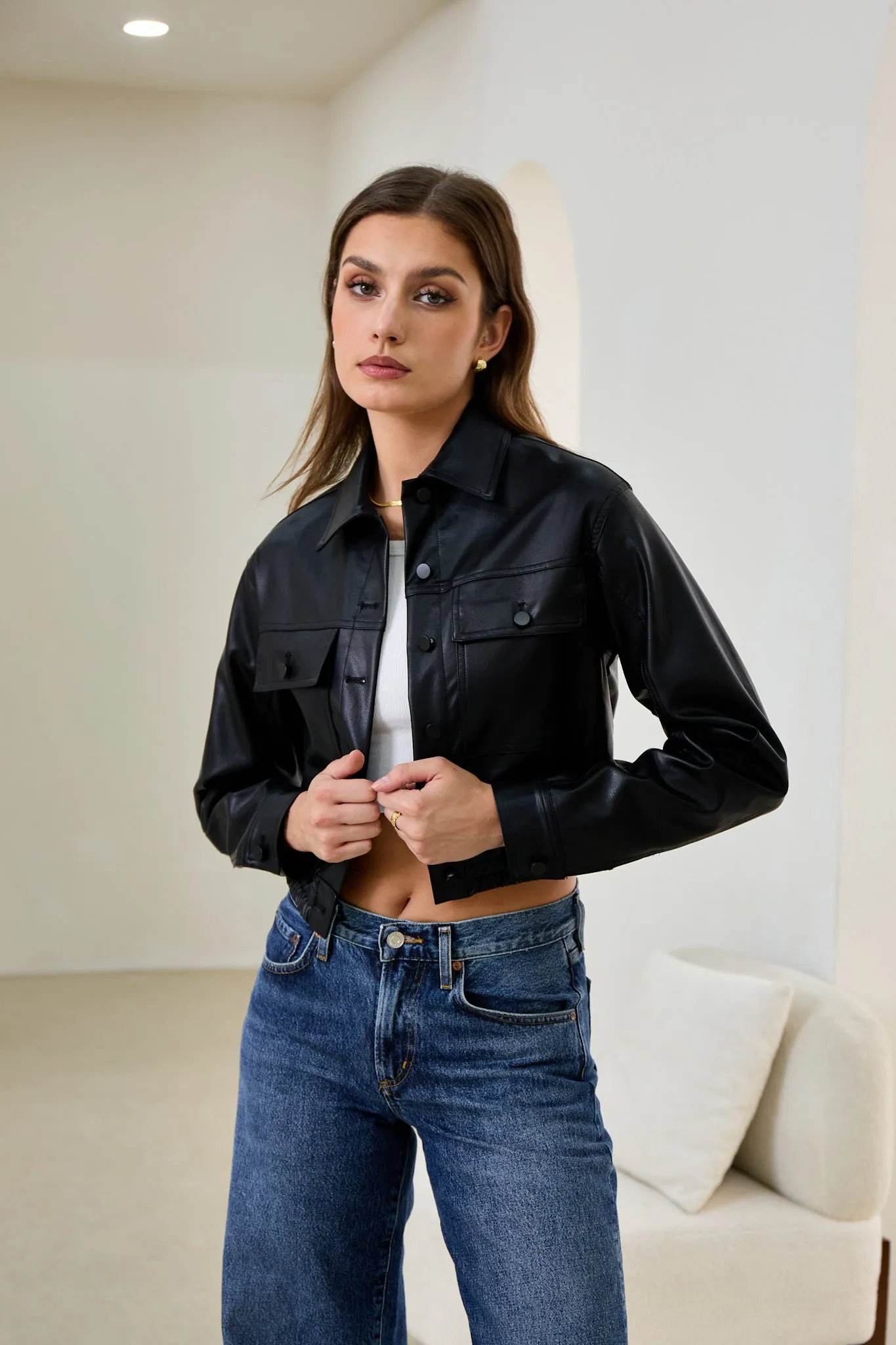 Maddox Black Faux Leather PU Cropped Jacket