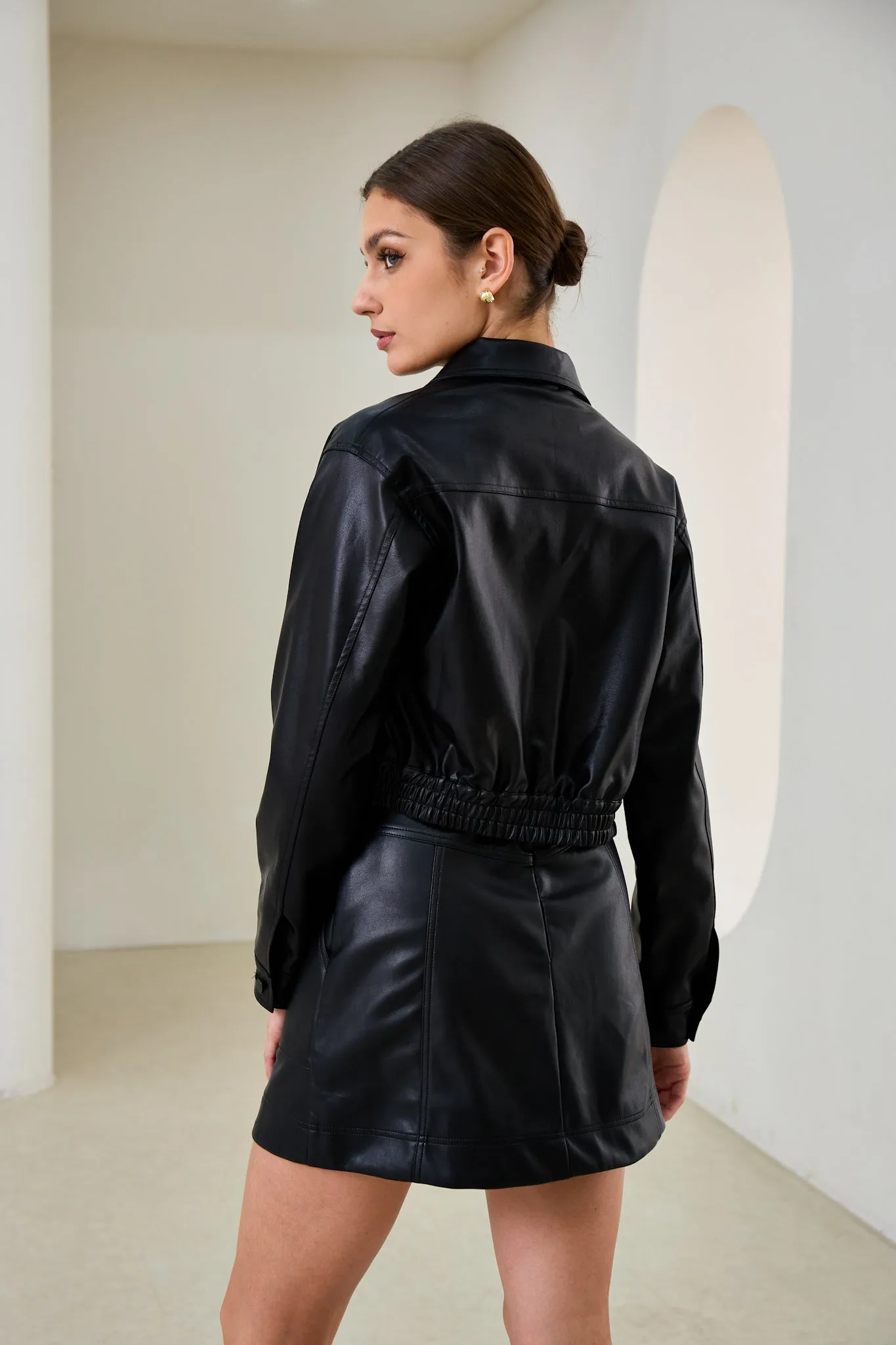 Maddox Black Faux Leather PU Cropped Jacket