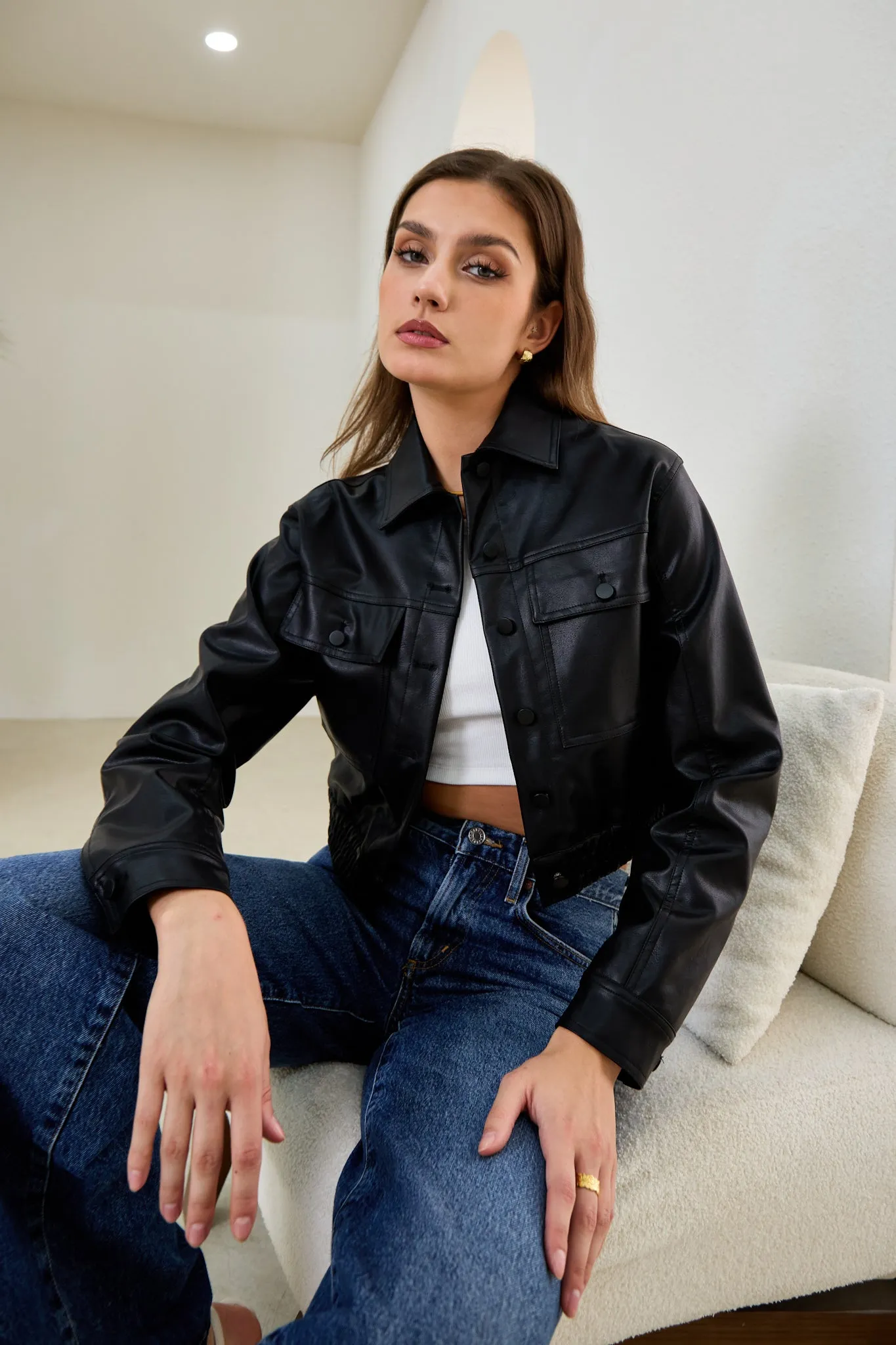 Maddox Black Faux Leather PU Cropped Jacket