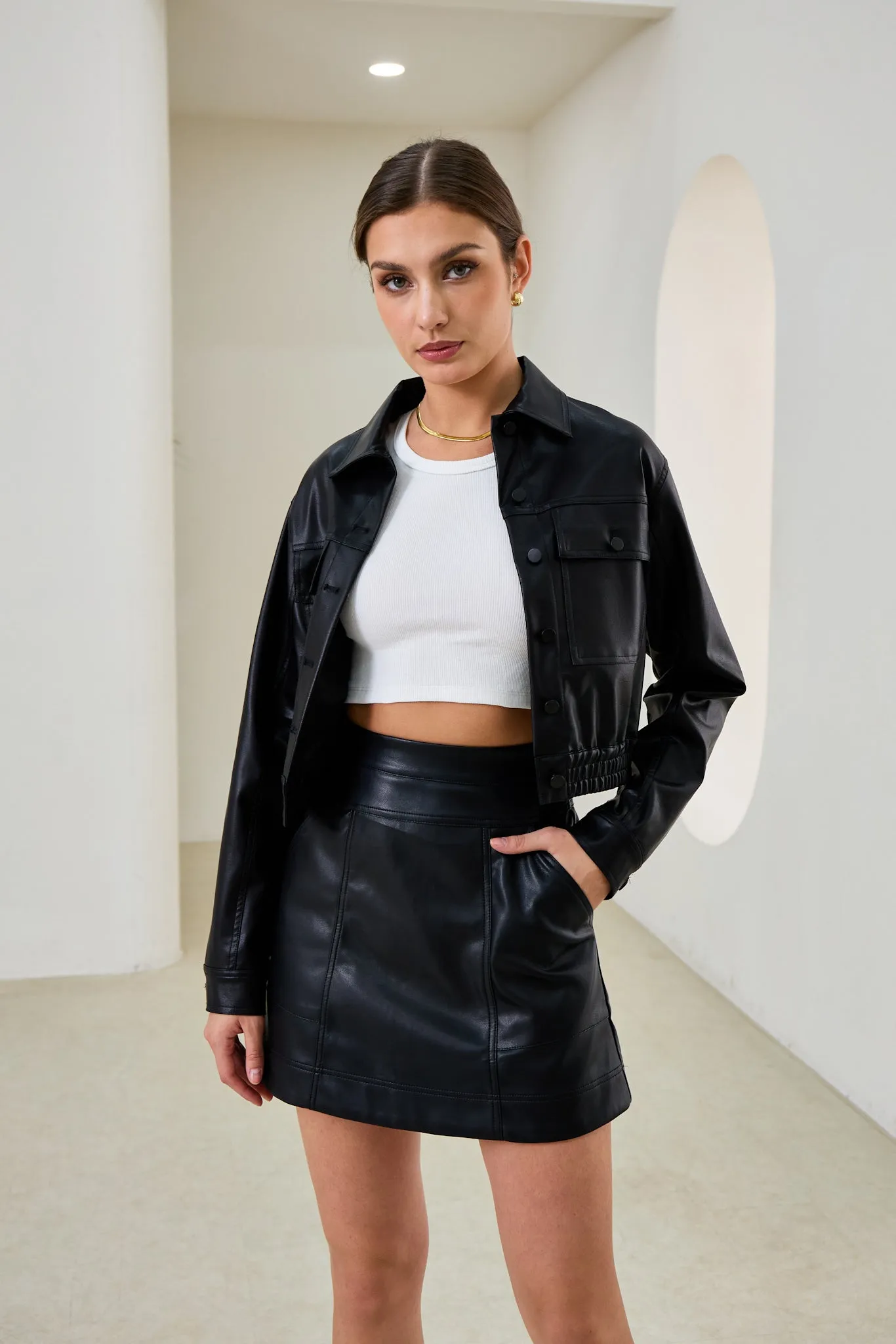 Maddox Black Faux Leather PU Cropped Jacket