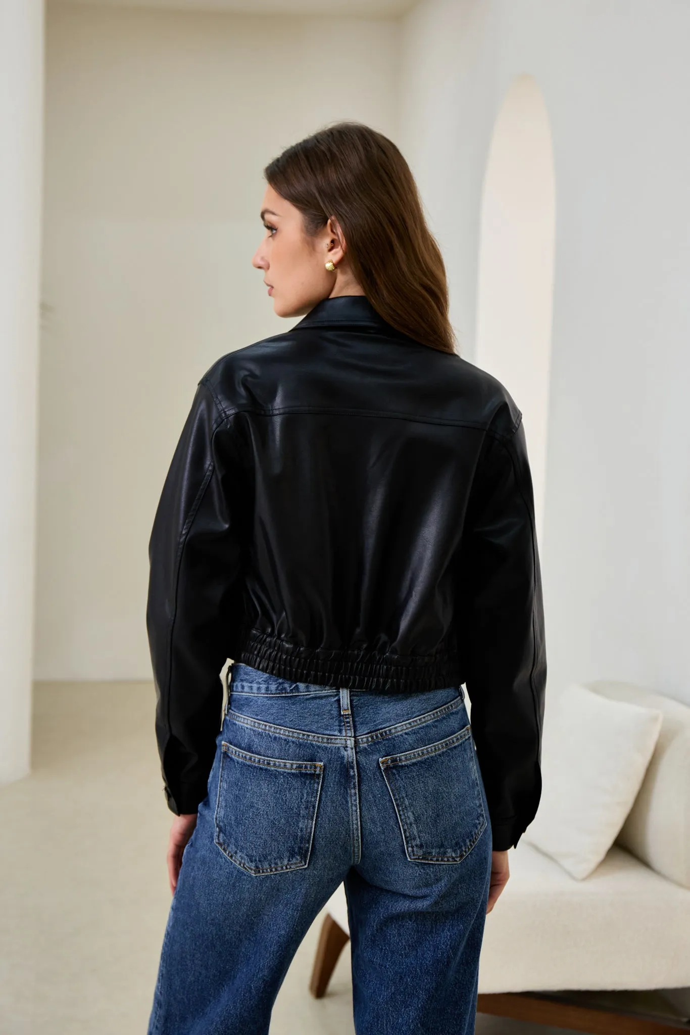 Maddox Black Faux Leather PU Cropped Jacket