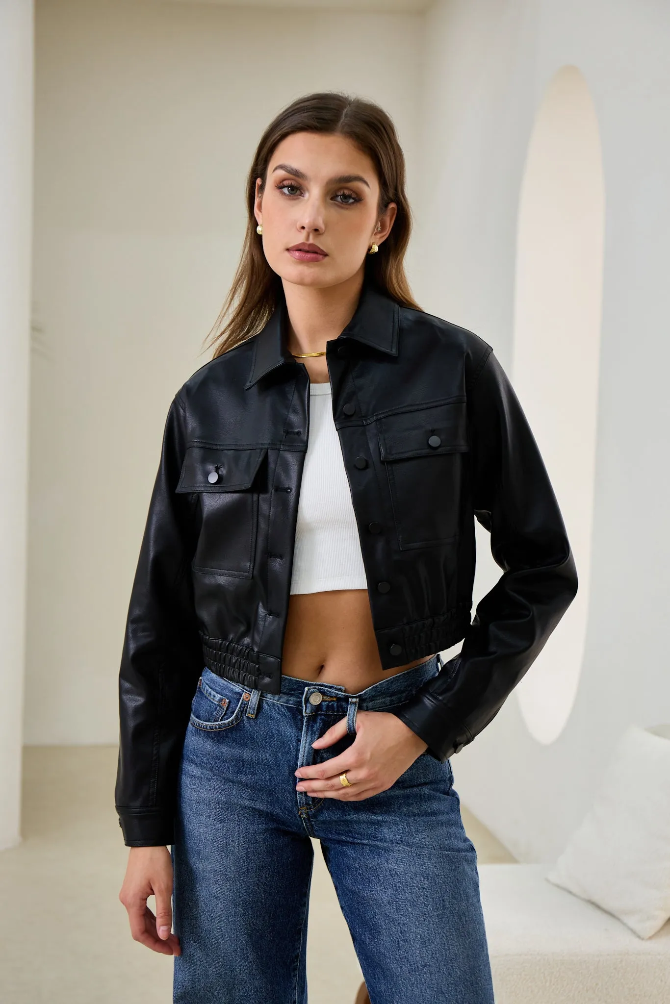 Maddox Black Faux Leather PU Cropped Jacket