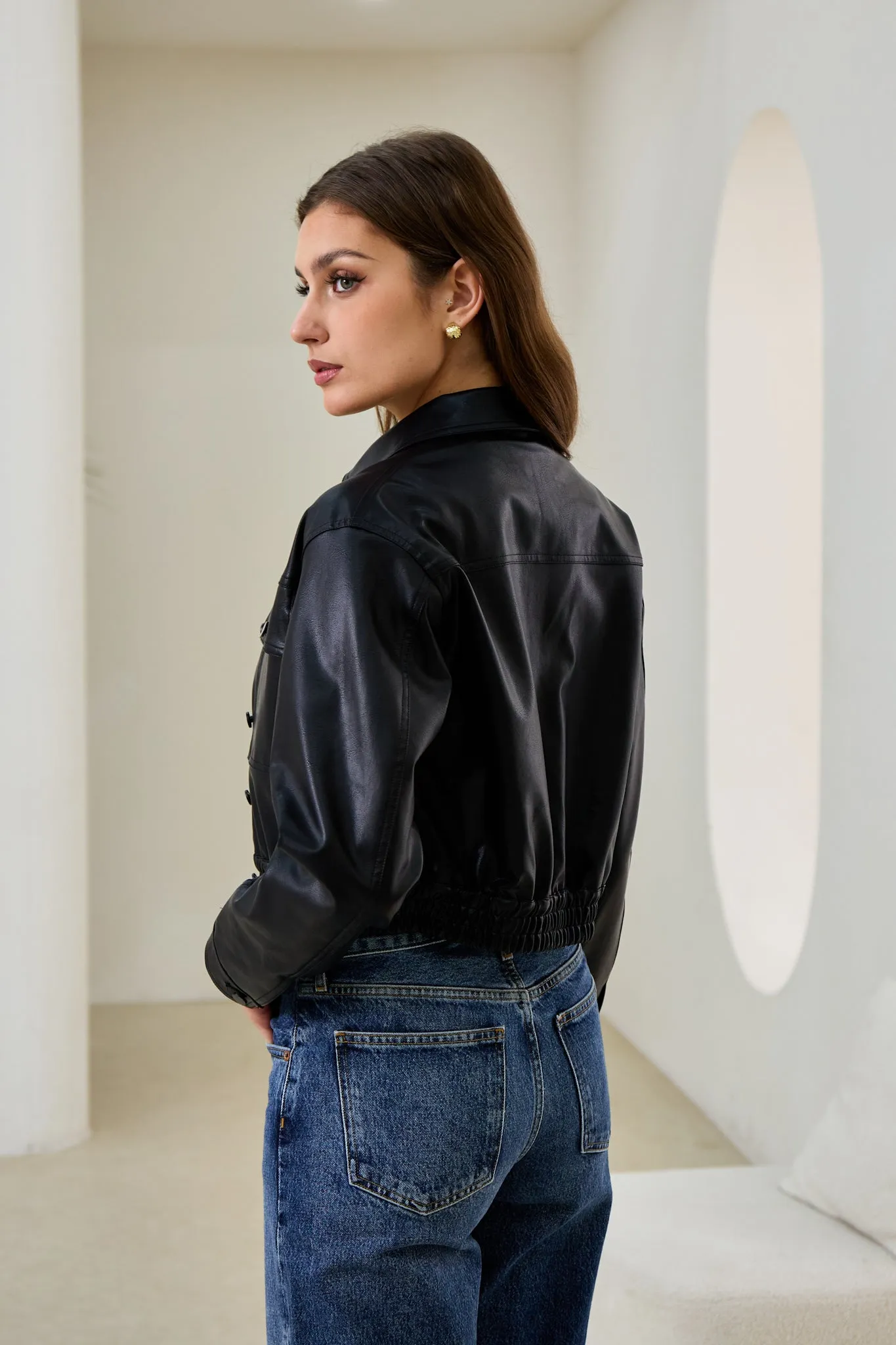 Maddox Black Faux Leather PU Cropped Jacket