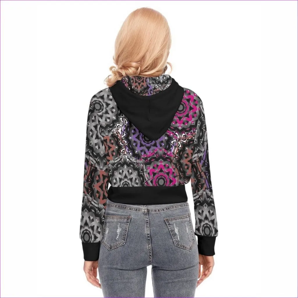 Mandala Graffiti Womens Crop Top Hoodie With Zipper Closure