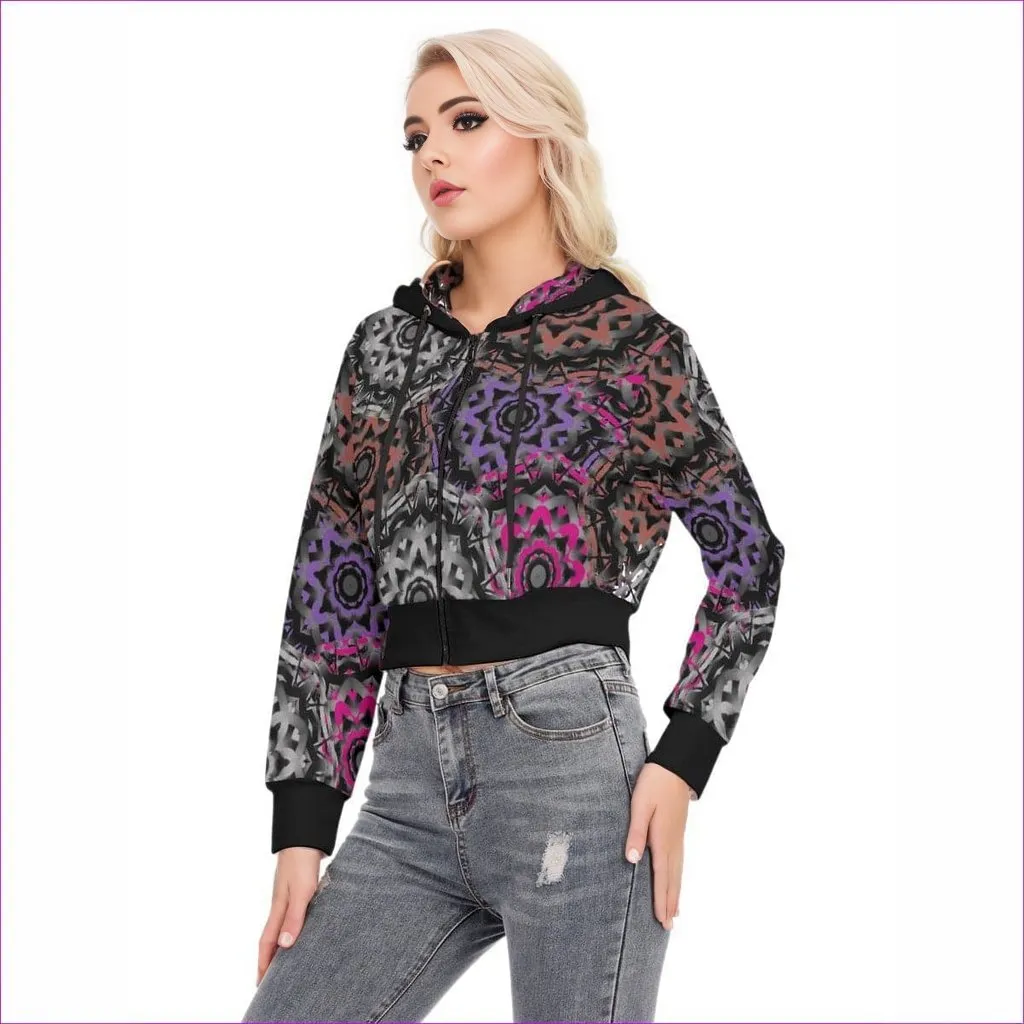 Mandala Graffiti Womens Crop Top Hoodie With Zipper Closure