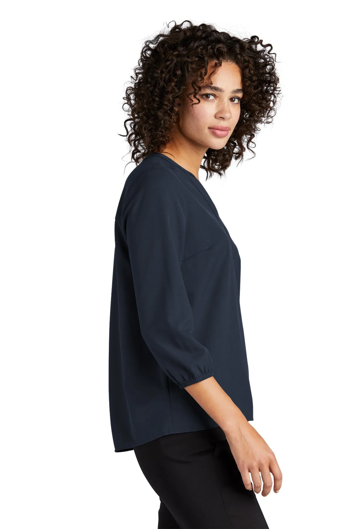 Marissa 3/4 Sleeve Split Neck Blouse - Navy Night (Ships in 1-2 Weeks)