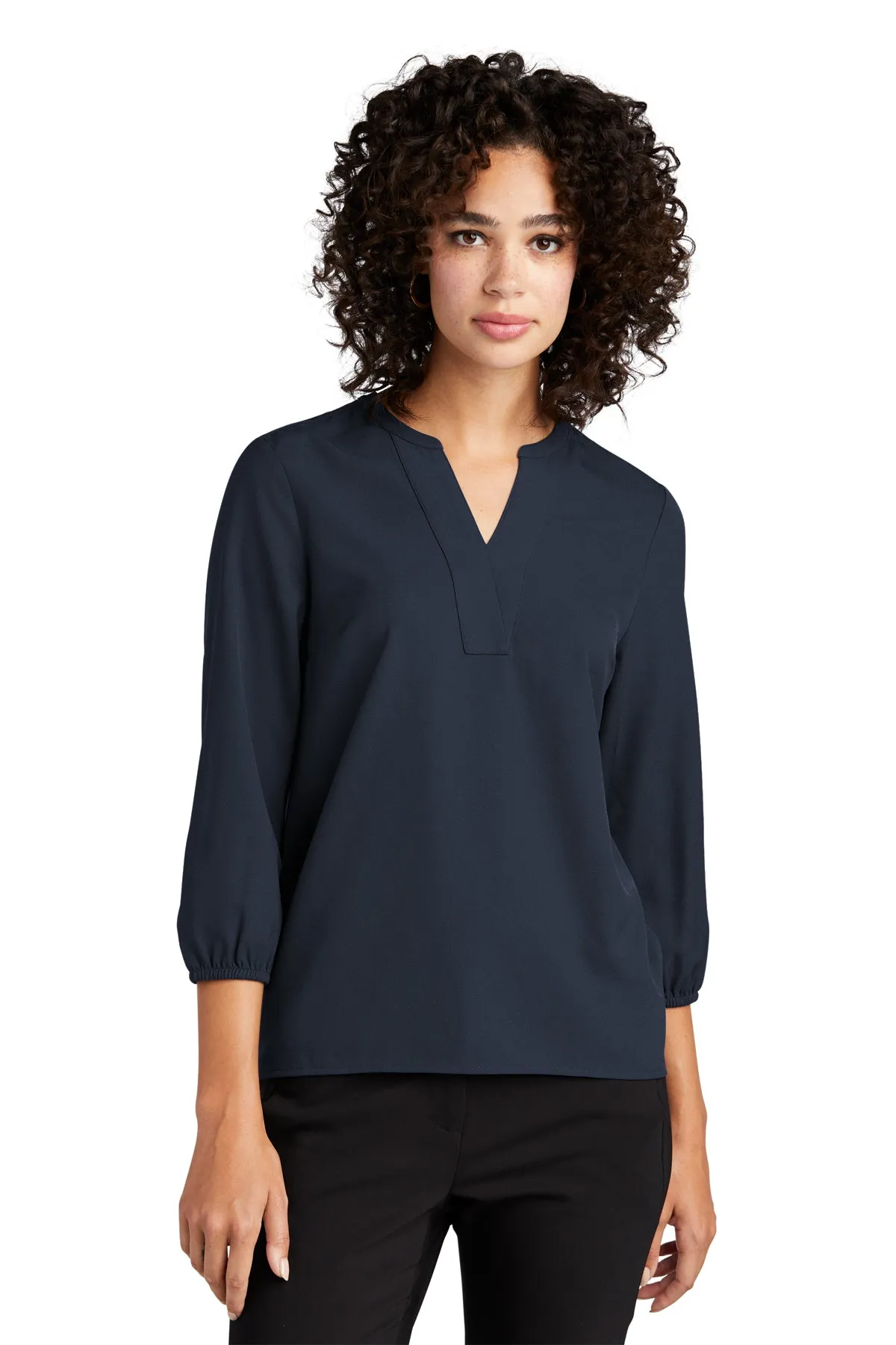 Marissa 3/4 Sleeve Split Neck Blouse - Navy Night (Ships in 1-2 Weeks)