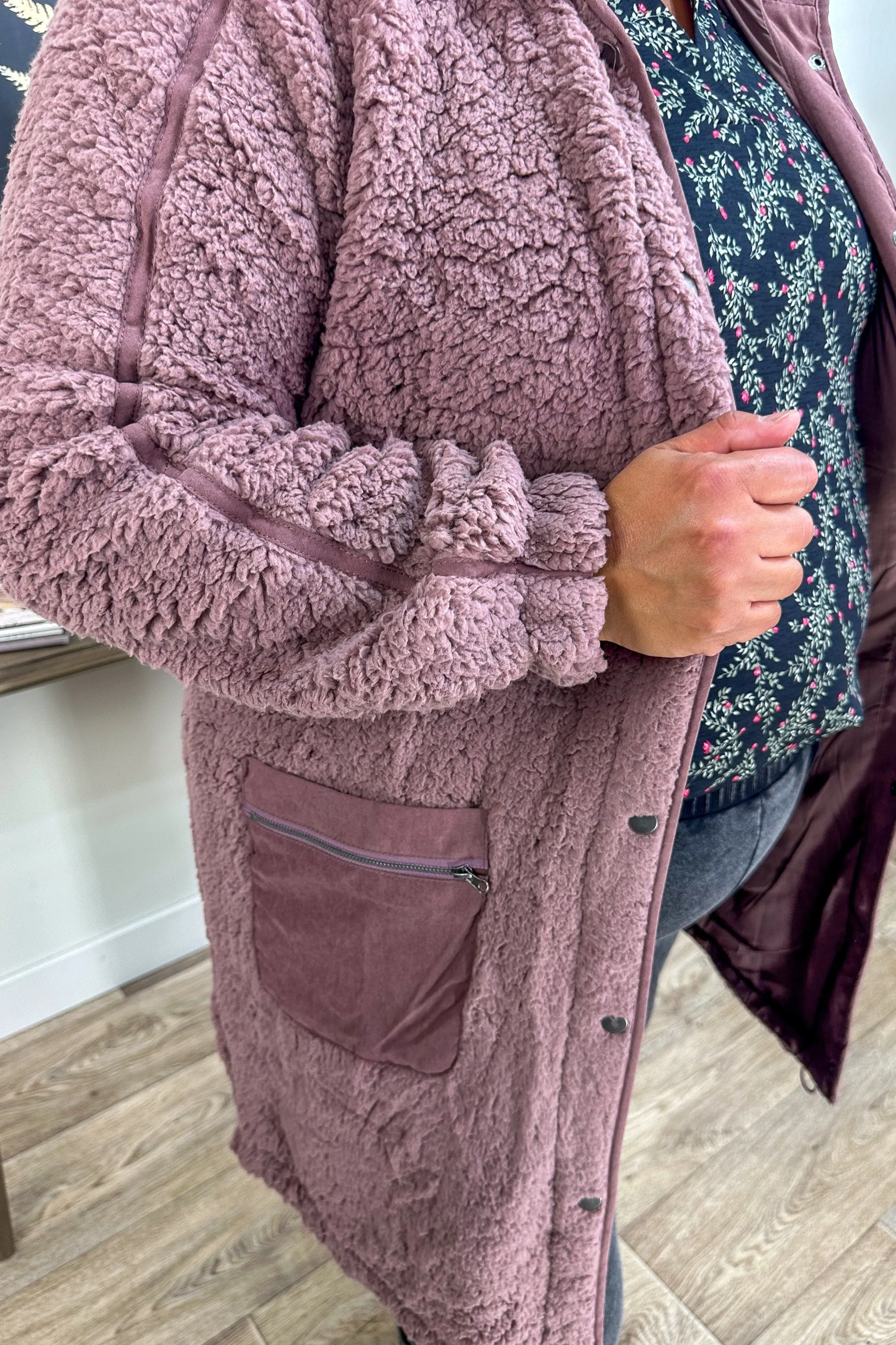 Mauve Longline Sherpa Jacket