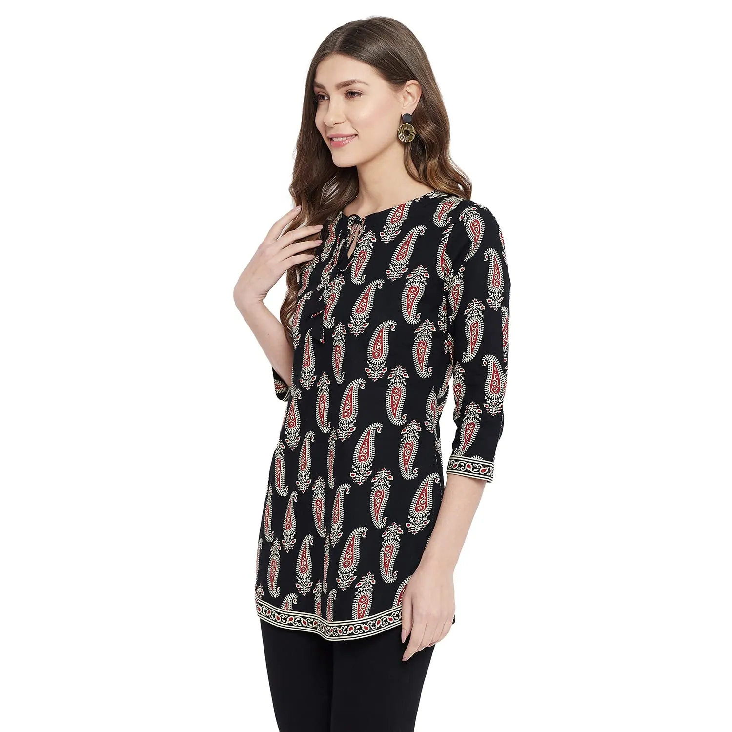 Meesan Women's Cotton Tunic Kurti (Mftn_213_B-S_Black_S)