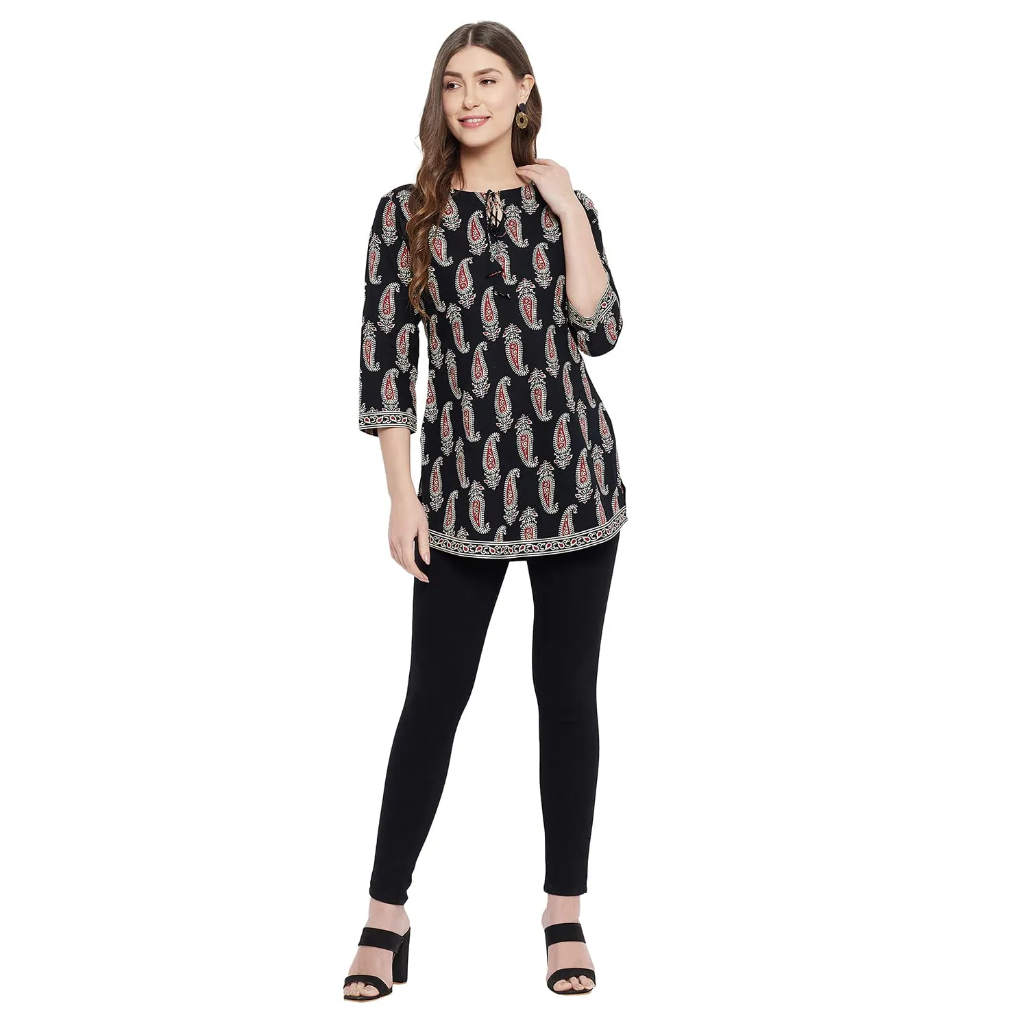 Meesan Women's Cotton Tunic Kurti (Mftn_213_B-S_Black_S)