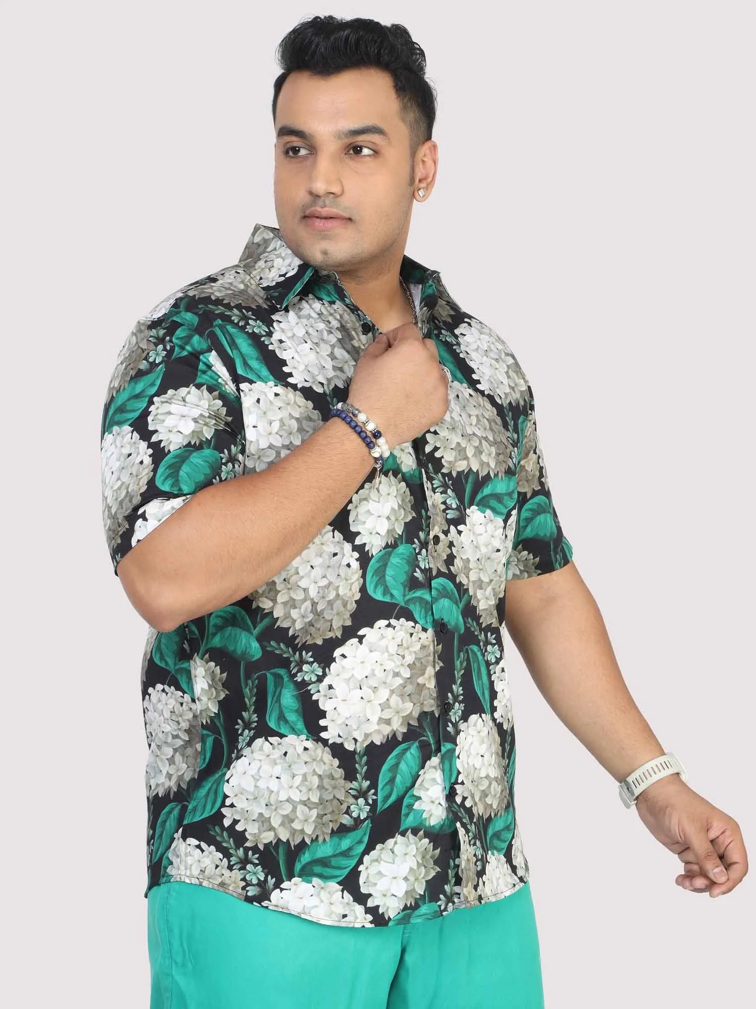 Men Plus Size Blissful Floral Digital Printed Half Shirt