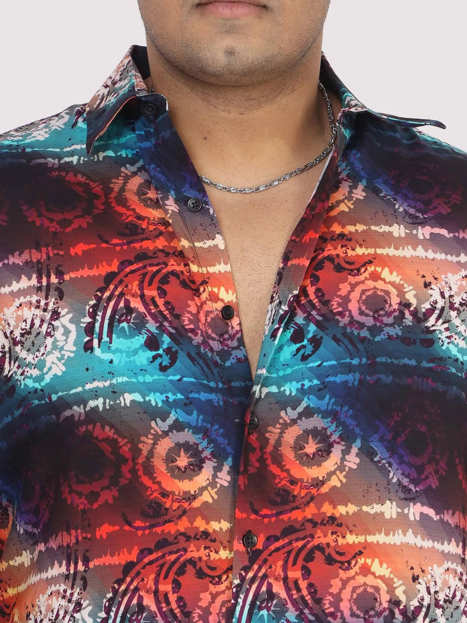 Men Plus Size Paisley Wheel Digital Printed Half Shirt