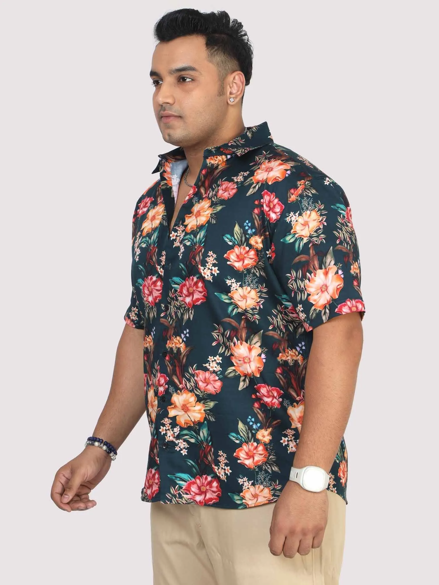 Men Plus Size Paradise Floral Digital Printed Half Shirt