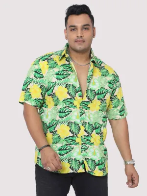 Men Plus Size Tropical Yellow Green Digital Printed Half Shirt