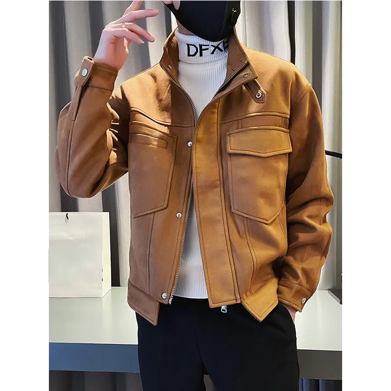 Men's British Vintage Long Sleeve Pocket Cropped Jacket