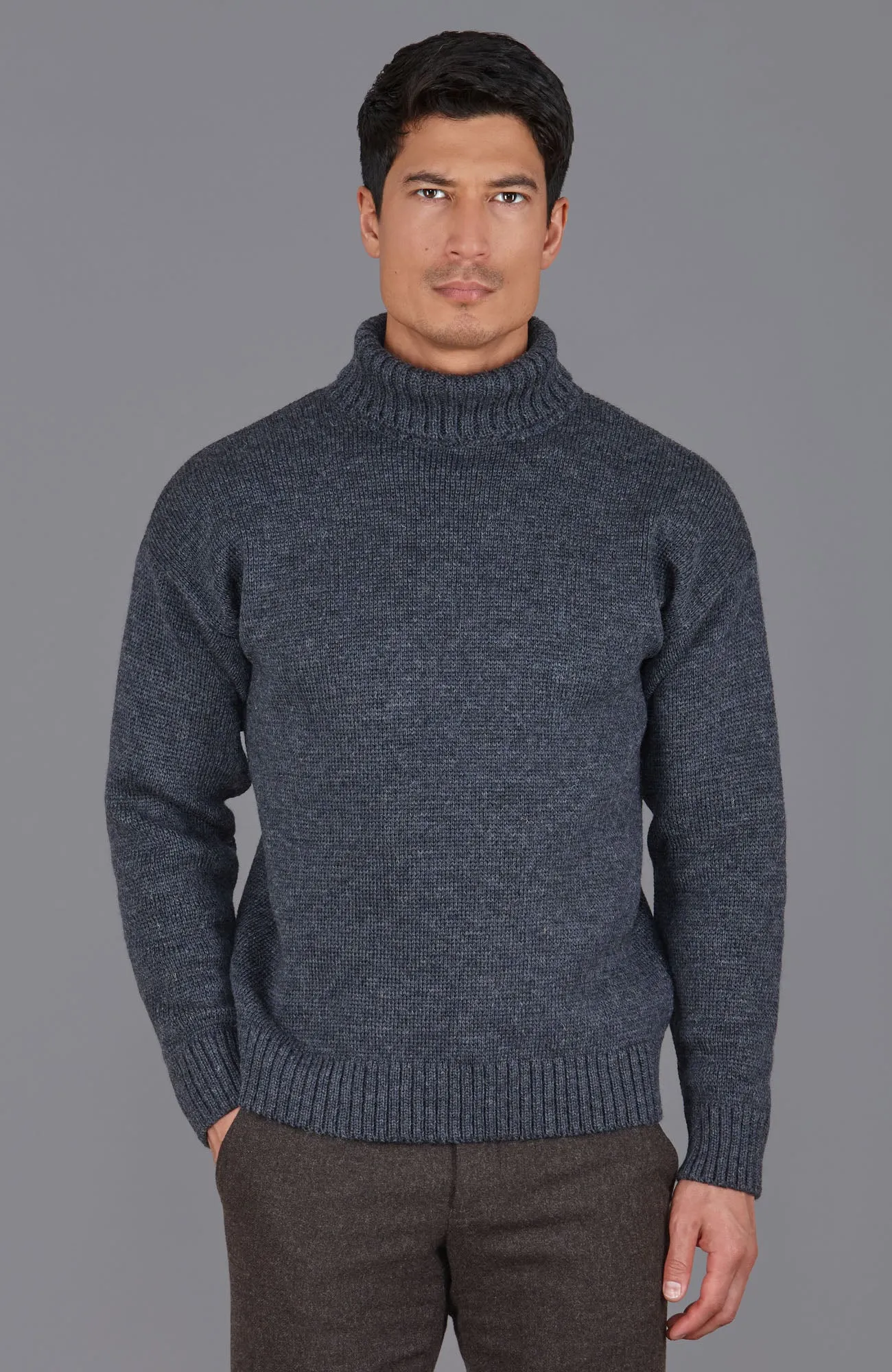 Mens British Wool Submariner Roll Neck Jumper