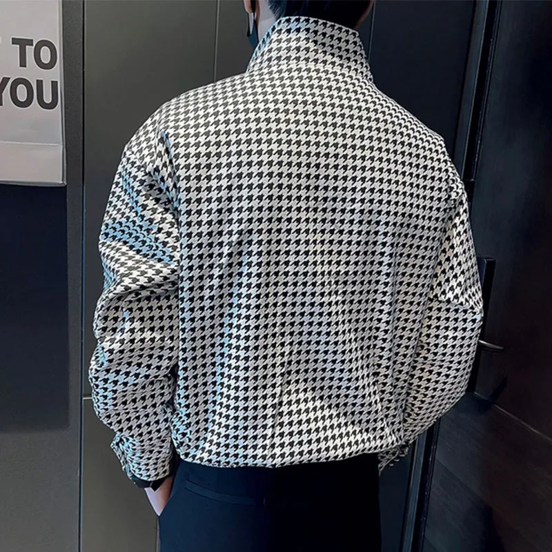 Men's Houndstooth Casual Cropped Jacket