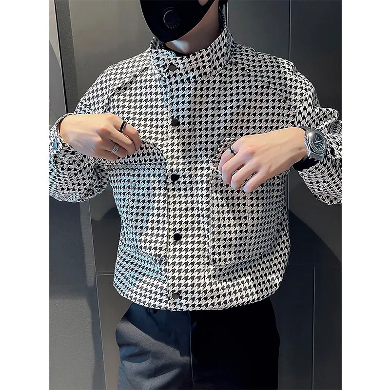 Men's Houndstooth Casual Cropped Jacket