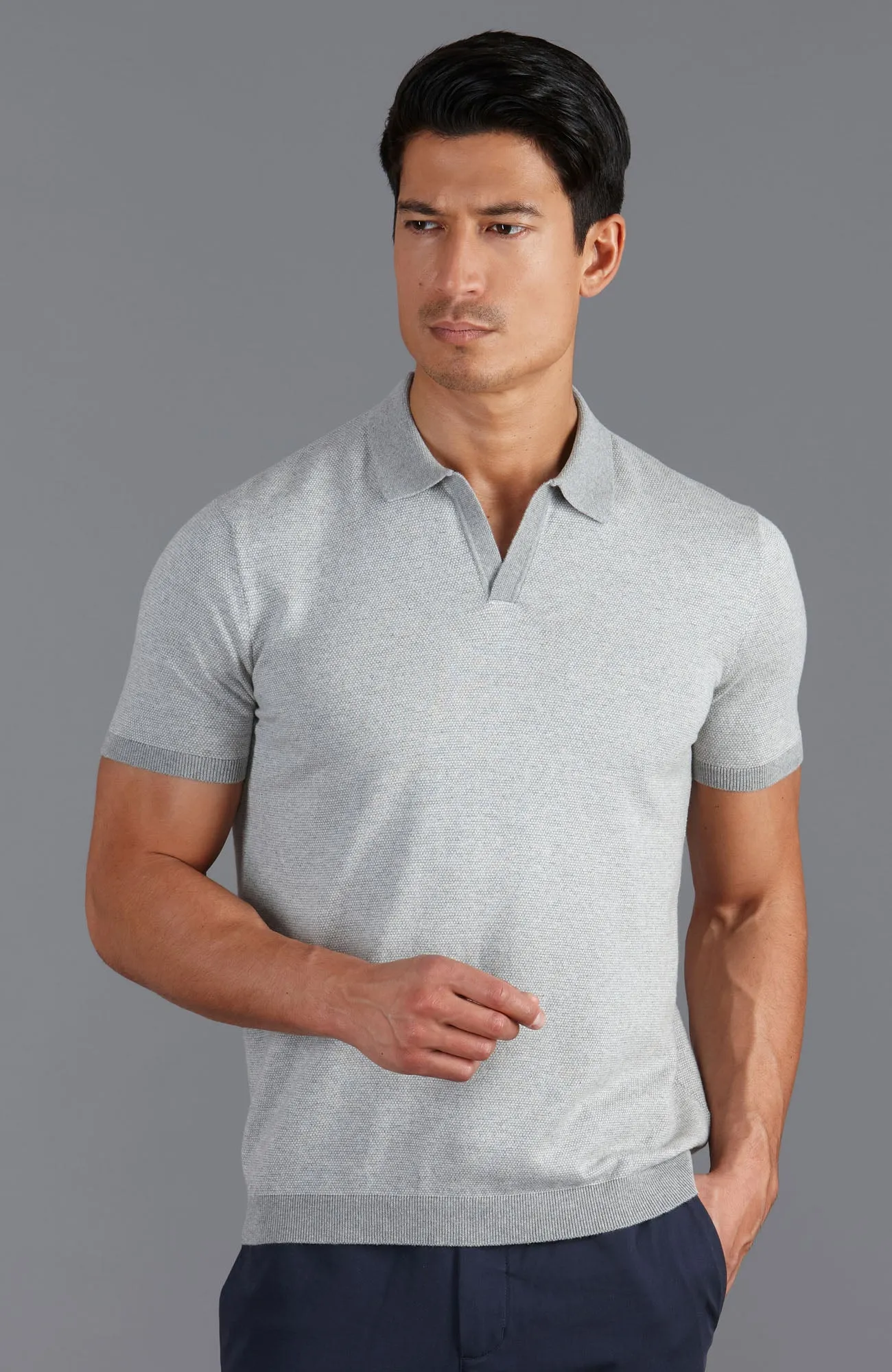 Mens Lightweight Cotton Honeycomb Buttonless Polo Shirt