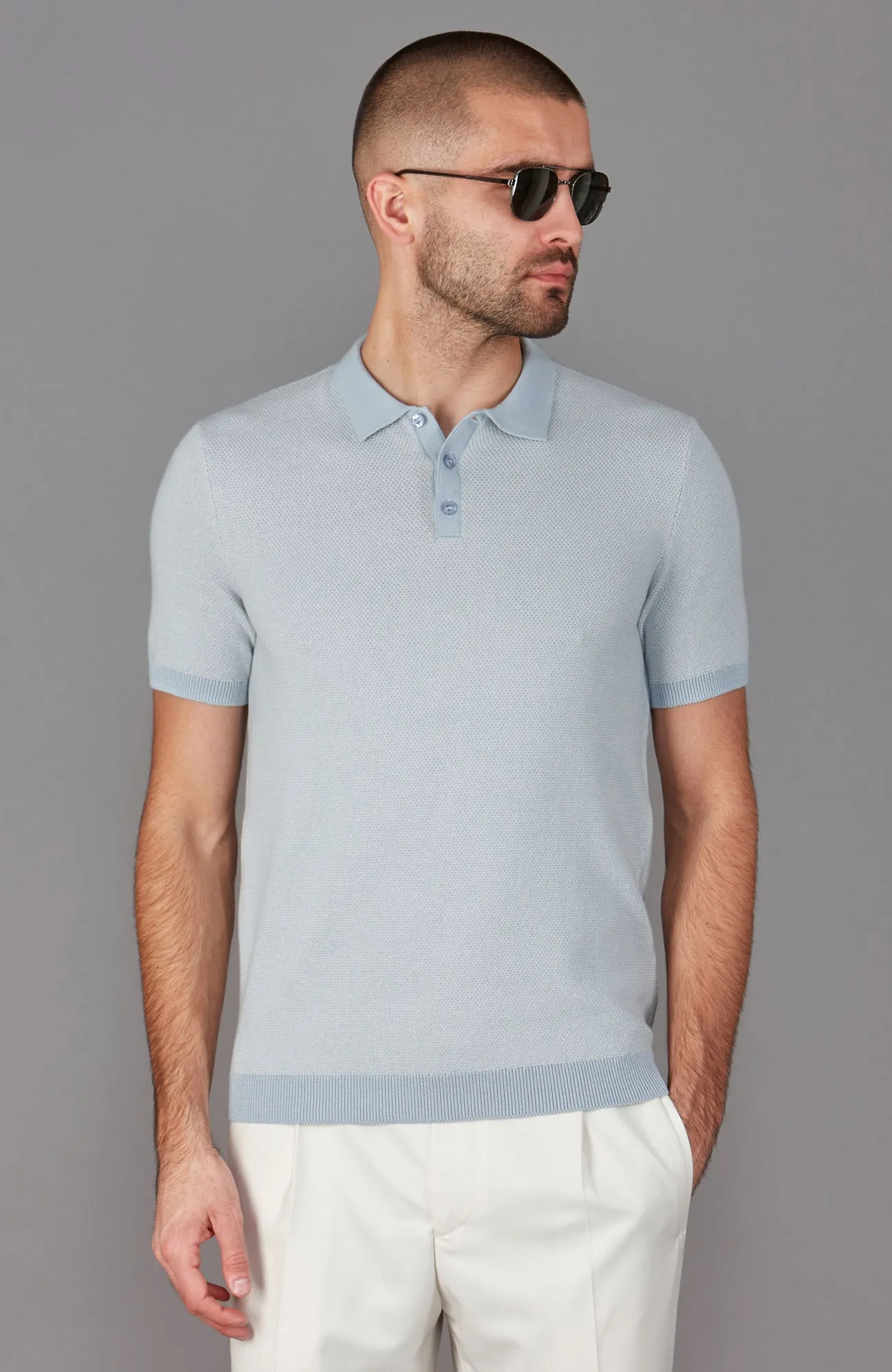 Mens Lightweight Cotton Two Tone Textured Polo Shirt