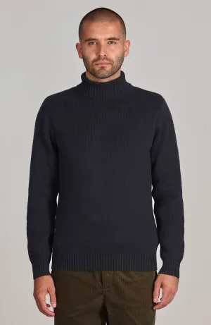 Mens Midweight Cotton Fitted Submariner Roll Neck Jumper