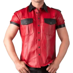 Mens Red Leather Shirt