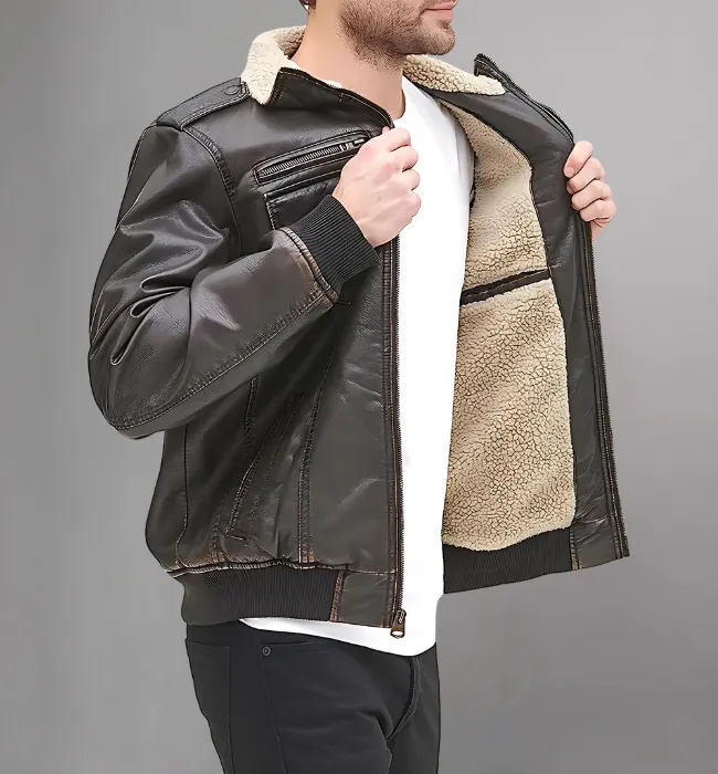 Men's Sheep Leather Sherpa Aviator Bomber Jacket