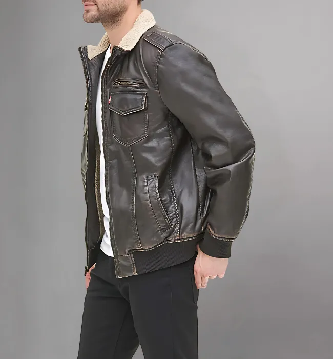 Men's Sheep Leather Sherpa Aviator Bomber Jacket