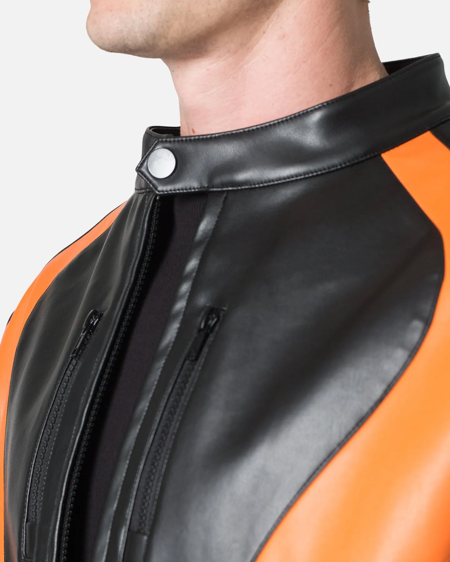 MNML Cropped Leather Race Jacket Black/Orange