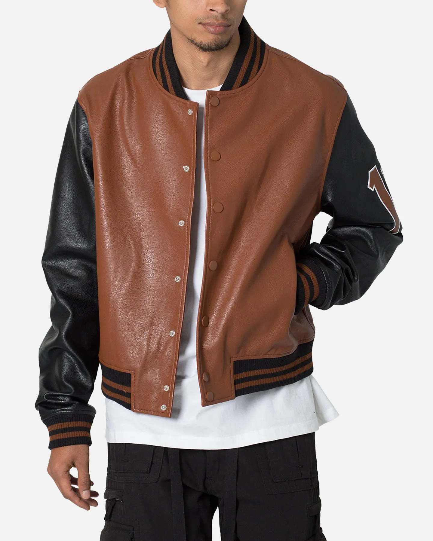 MNML PU Varsity Jacket Brown/Black