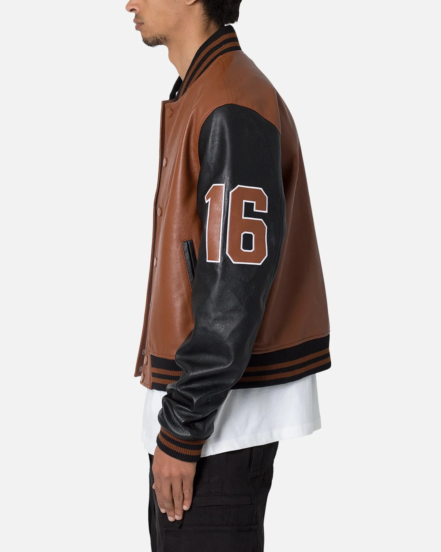 MNML PU Varsity Jacket Brown/Black