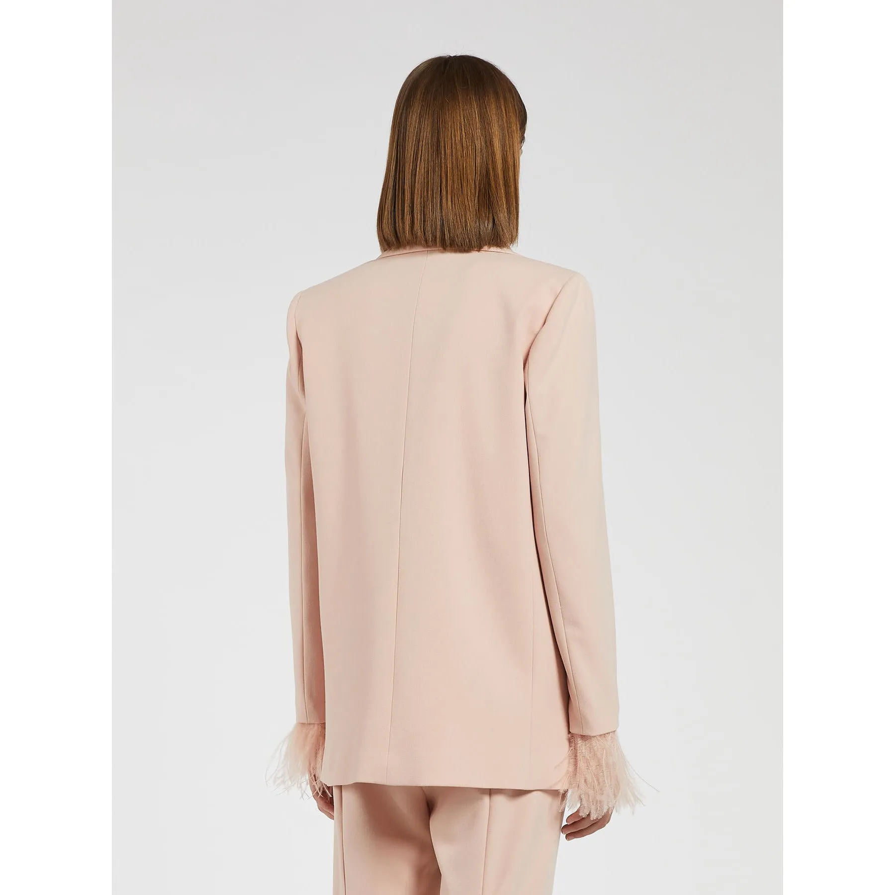 MOGOL Feather Trim Blazer Pale Pink