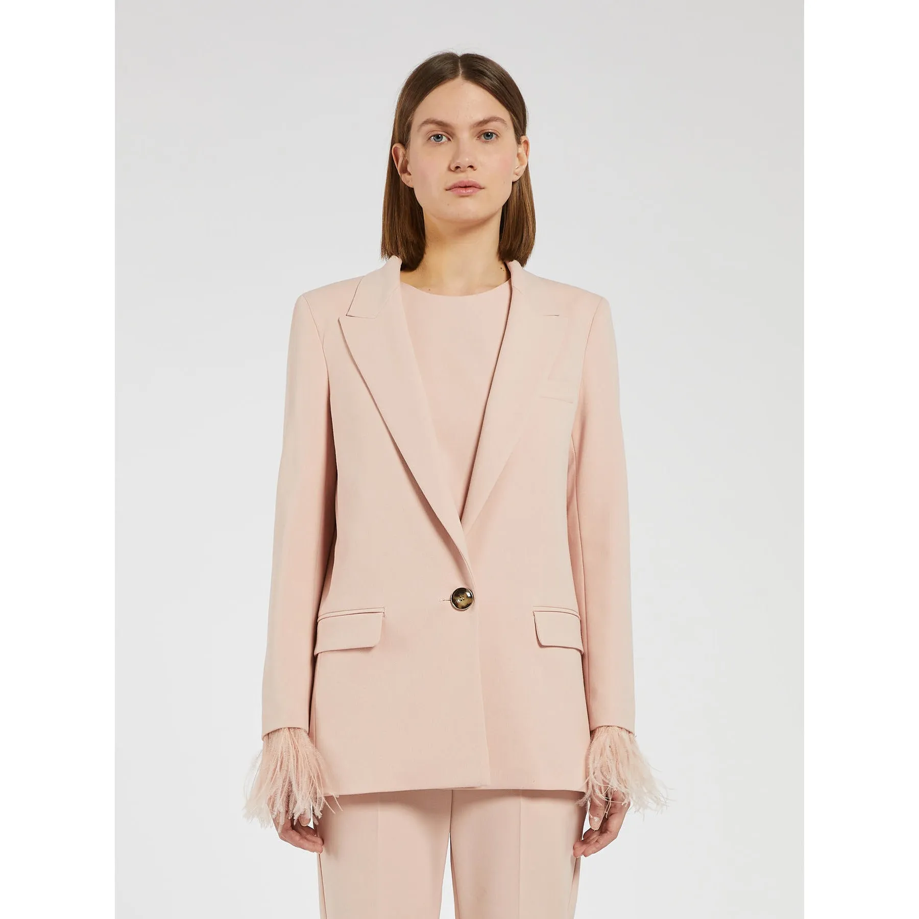 MOGOL Feather Trim Blazer Pale Pink