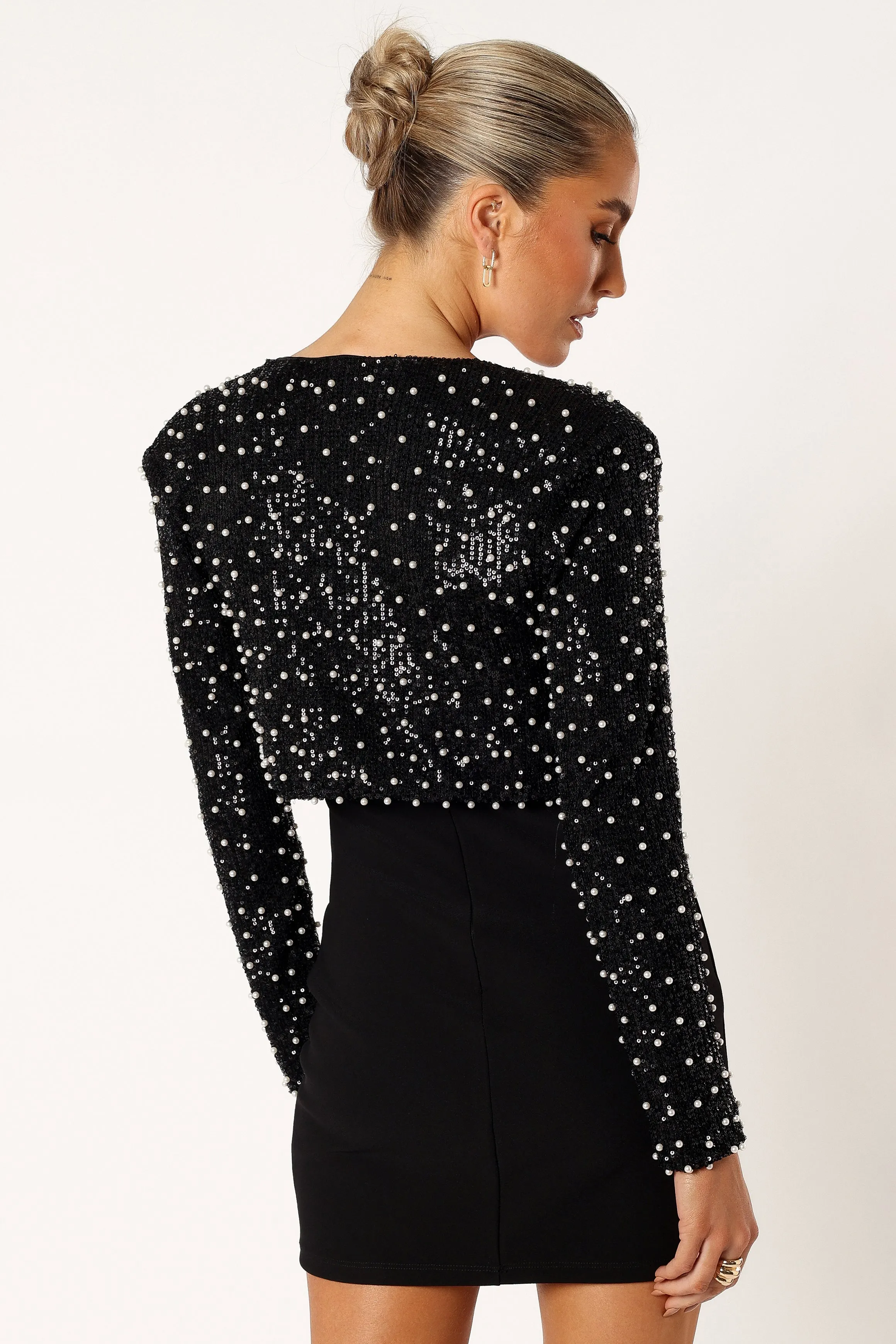 Monica All Over Pearl Crop Jacket - Black