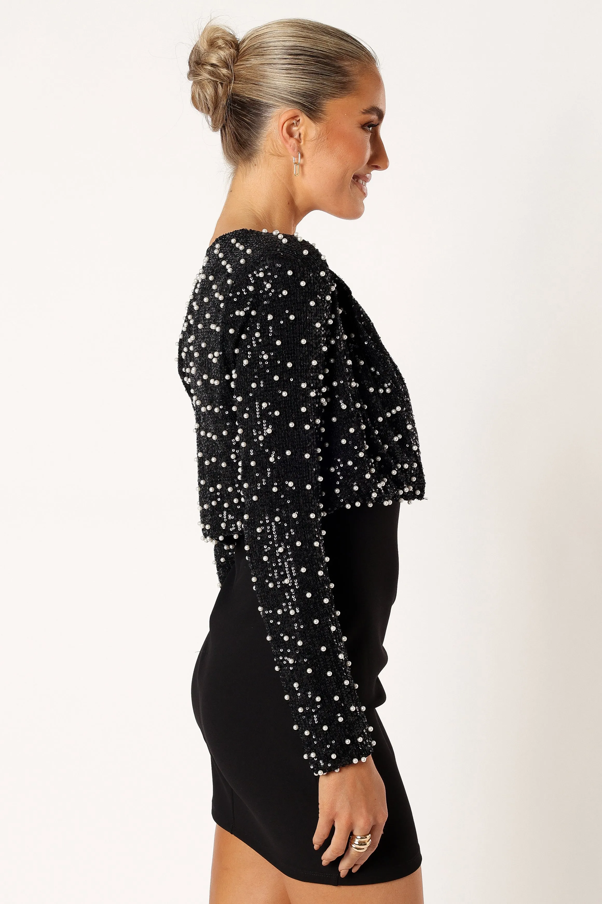 Monica All Over Pearl Crop Jacket - Black