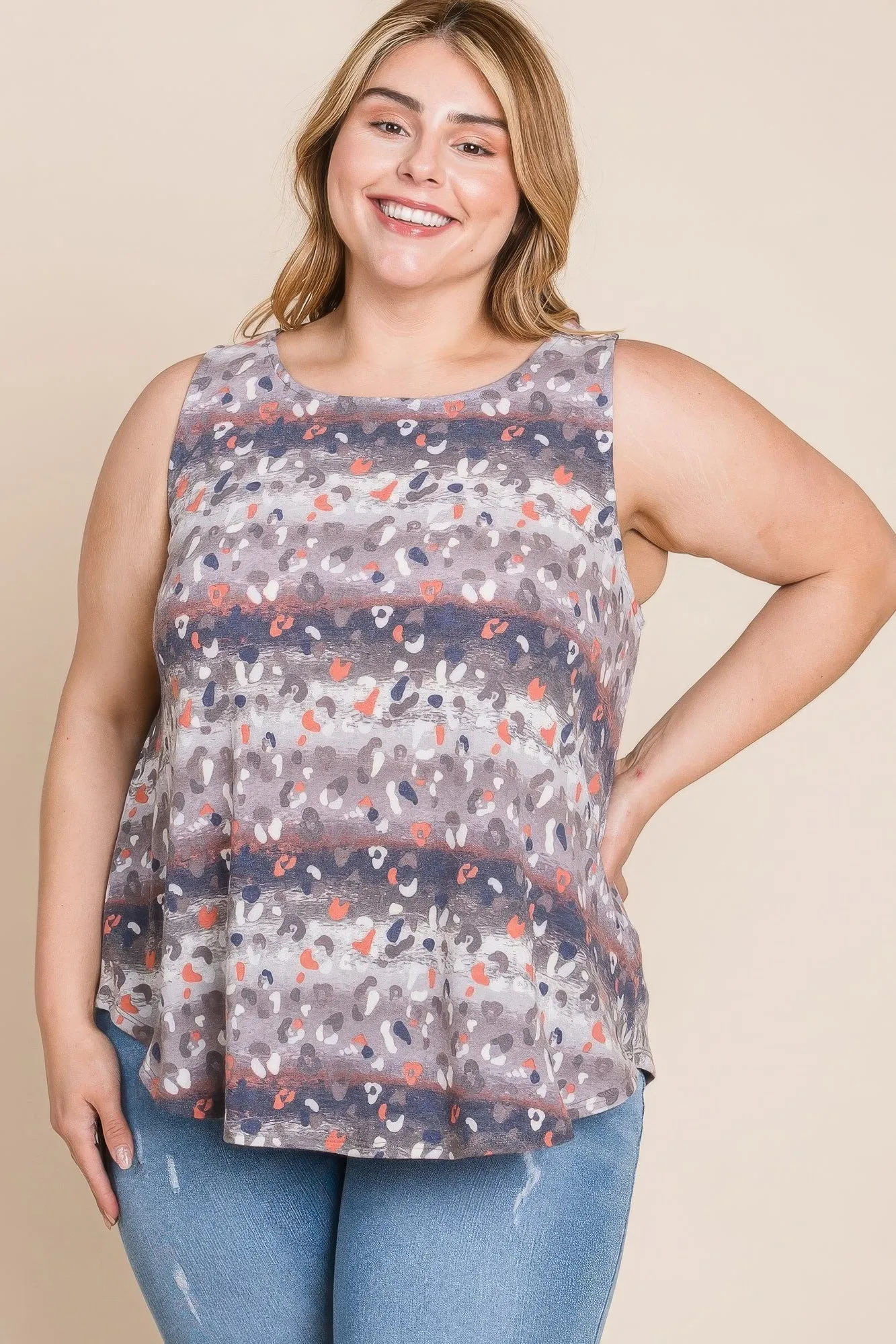 Multi Tie Dye Animal Printed Tunic Women's Tank