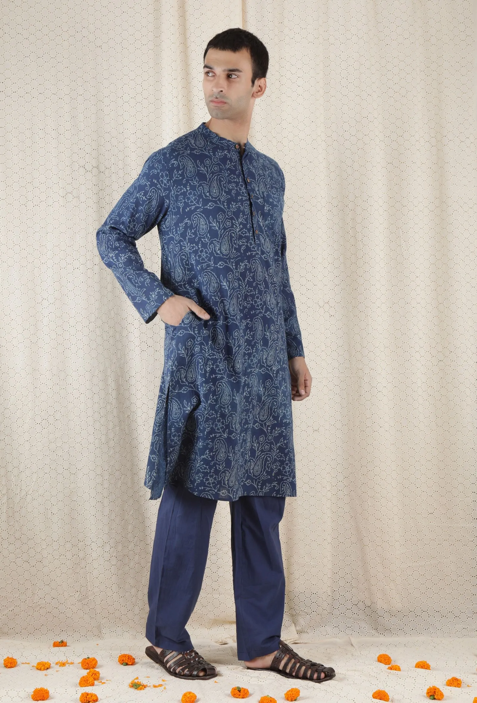 Nabanil Cotton Indigo Long Kurta