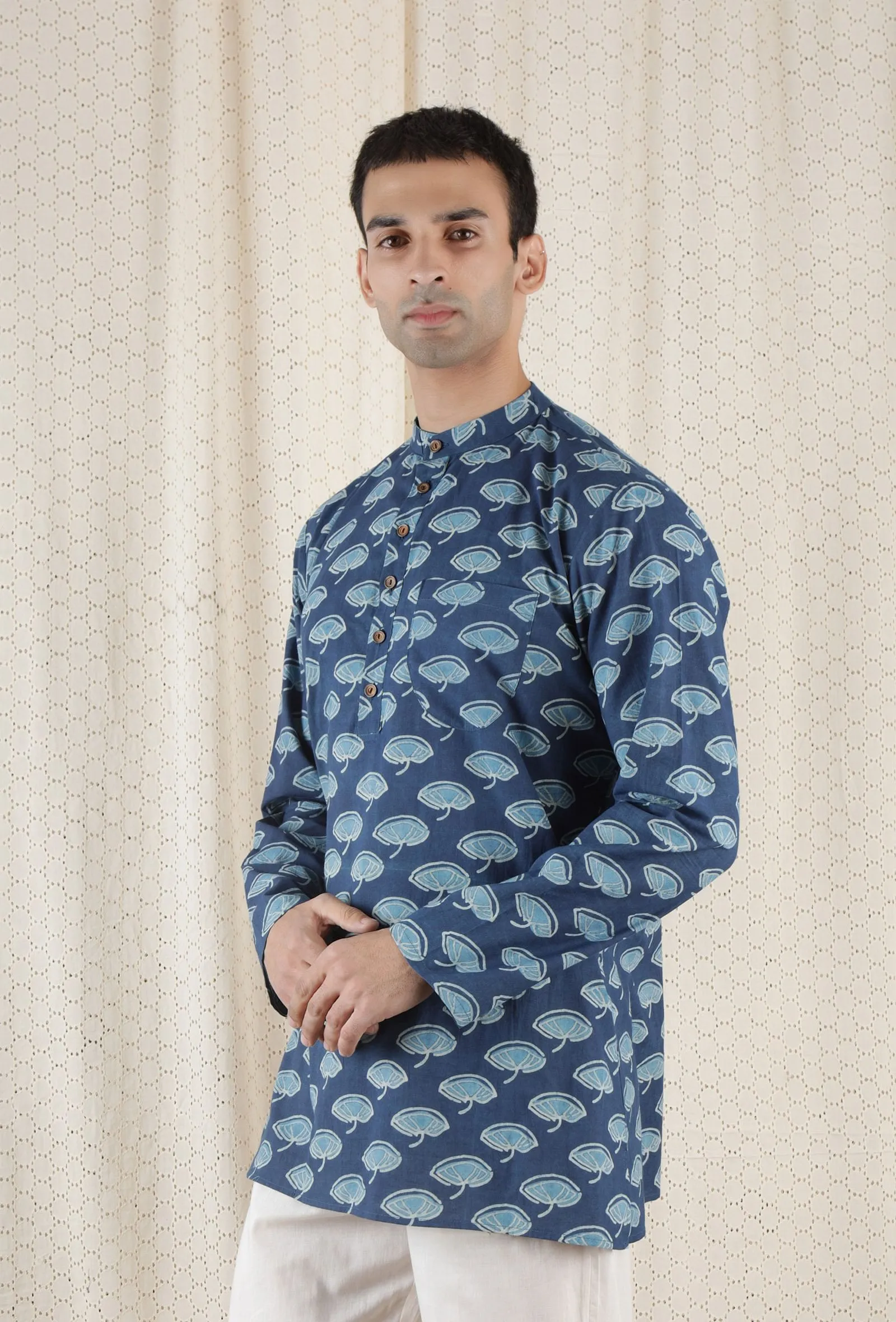 Nabhas Cotton Indigo Short Kurta